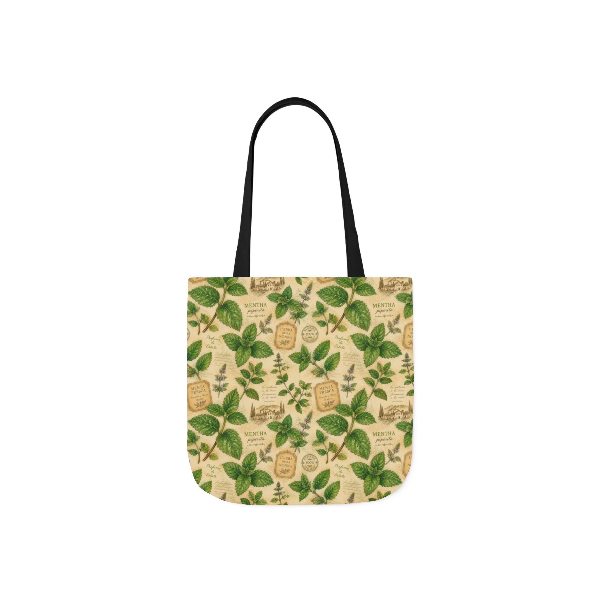 Fresh Mint Leaves Canvas Tote Bag Mediterranean Kitchen Watercolor Design Italian Cottagecore Gift