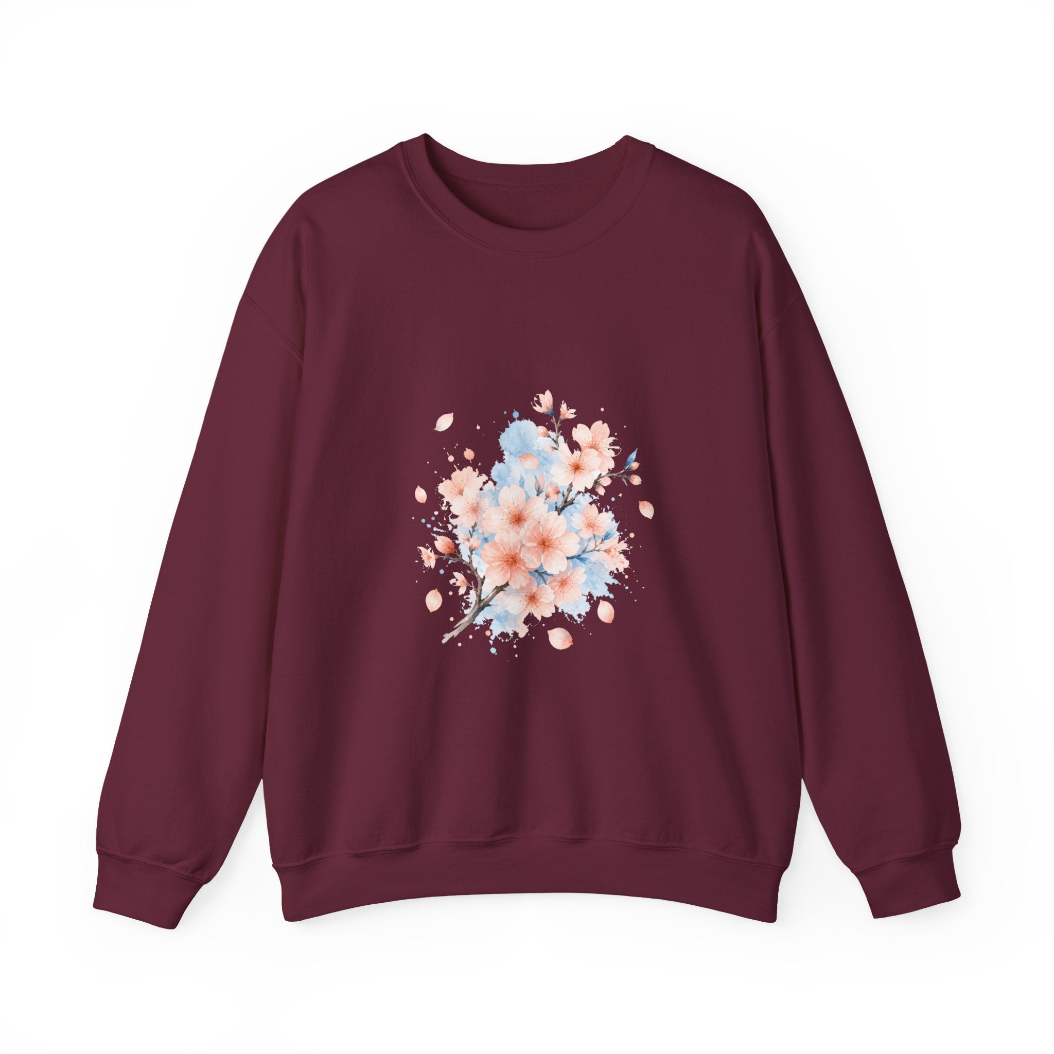 Matching Couple Sweatshirt - Cherry Blossom & Maple Leaf Matching Couple Premium Fleece Sweatshirt Watercolor Art His Hers Birthday Gift - Design A