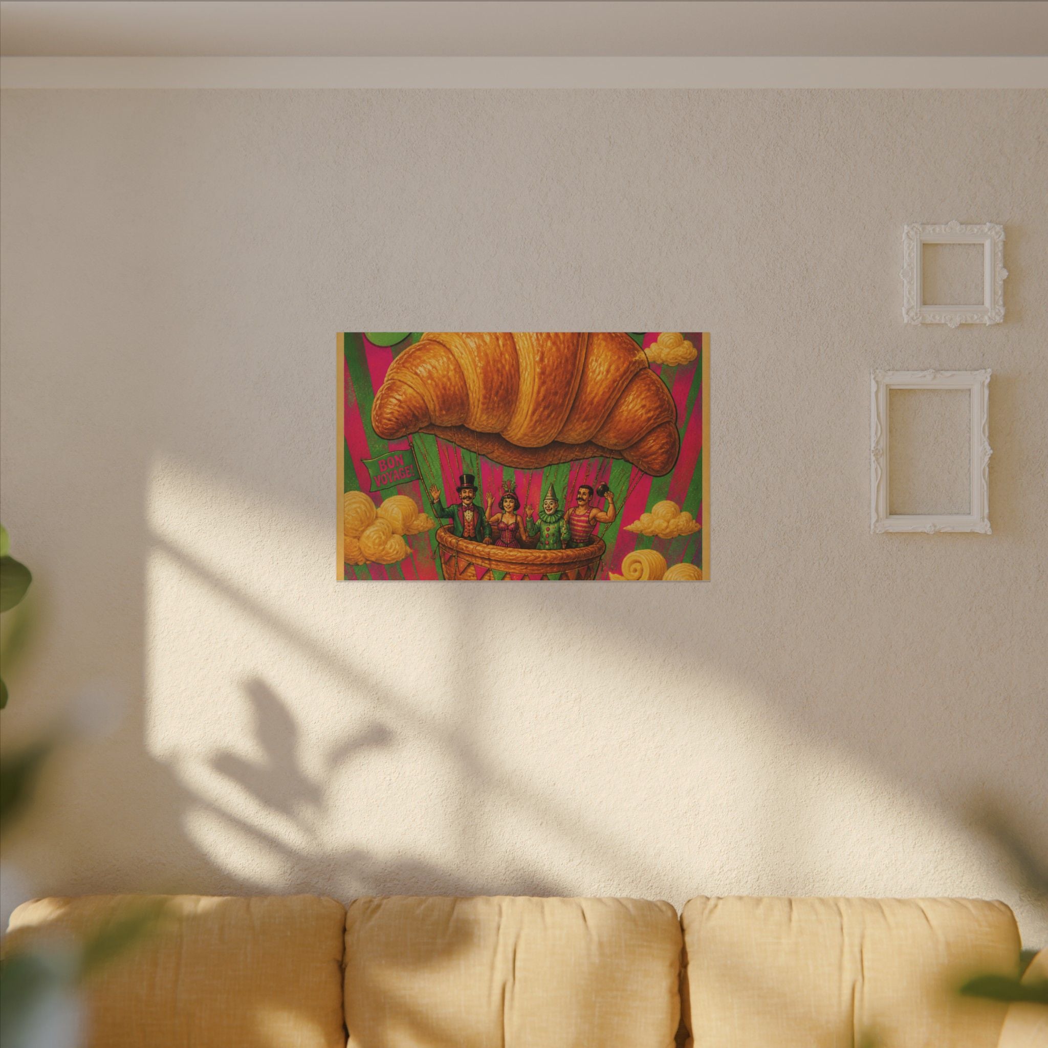 Croissant Hot Air Balloon Wall Art Canvas 16×20 Psychedelic Cafe Decor Maximalist Print