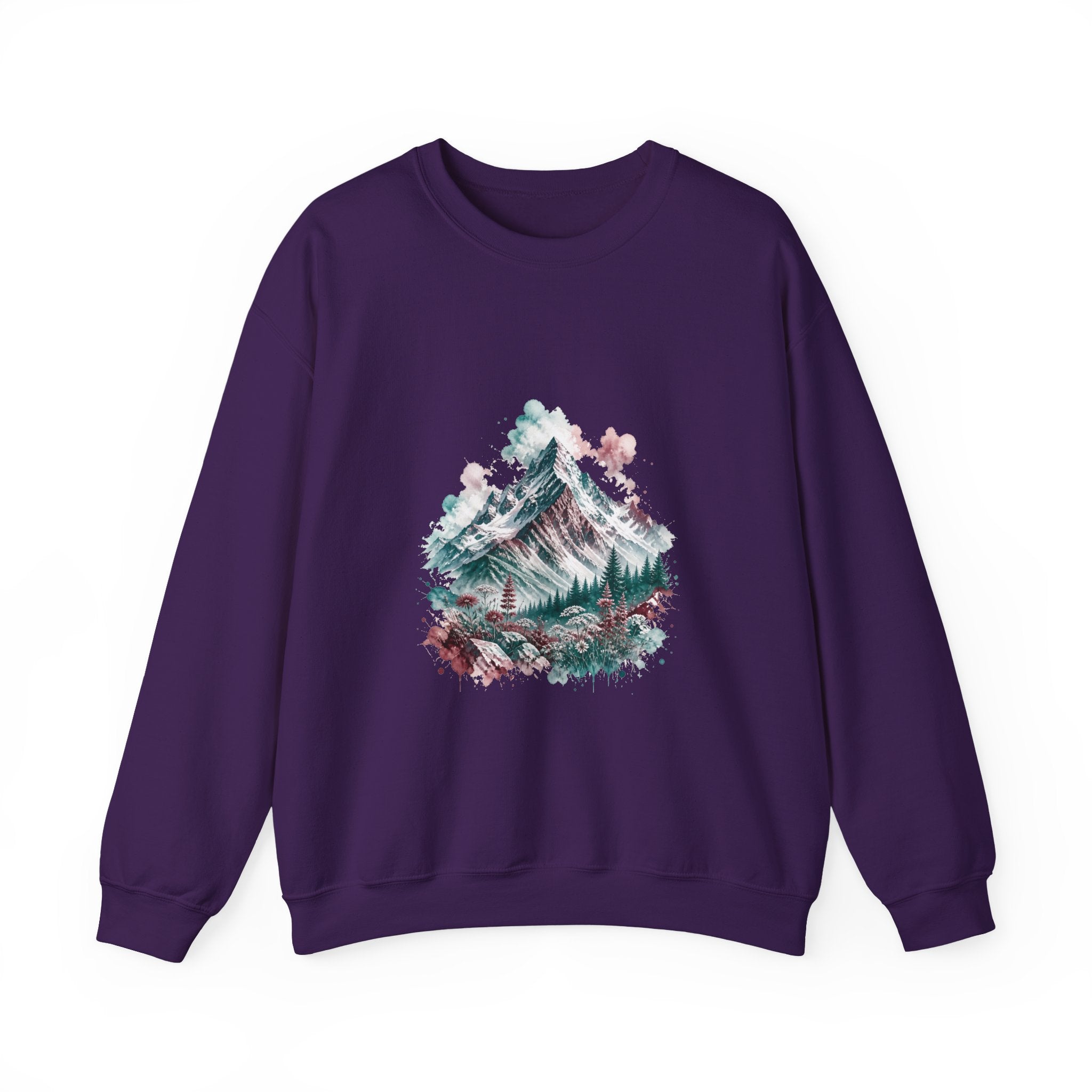 Matching Couple Sweatshirt - Mountain & Ocean Matching Couple Crewneck Sweatshirt Watercolor Art His Hers Engagement Gift - Design A