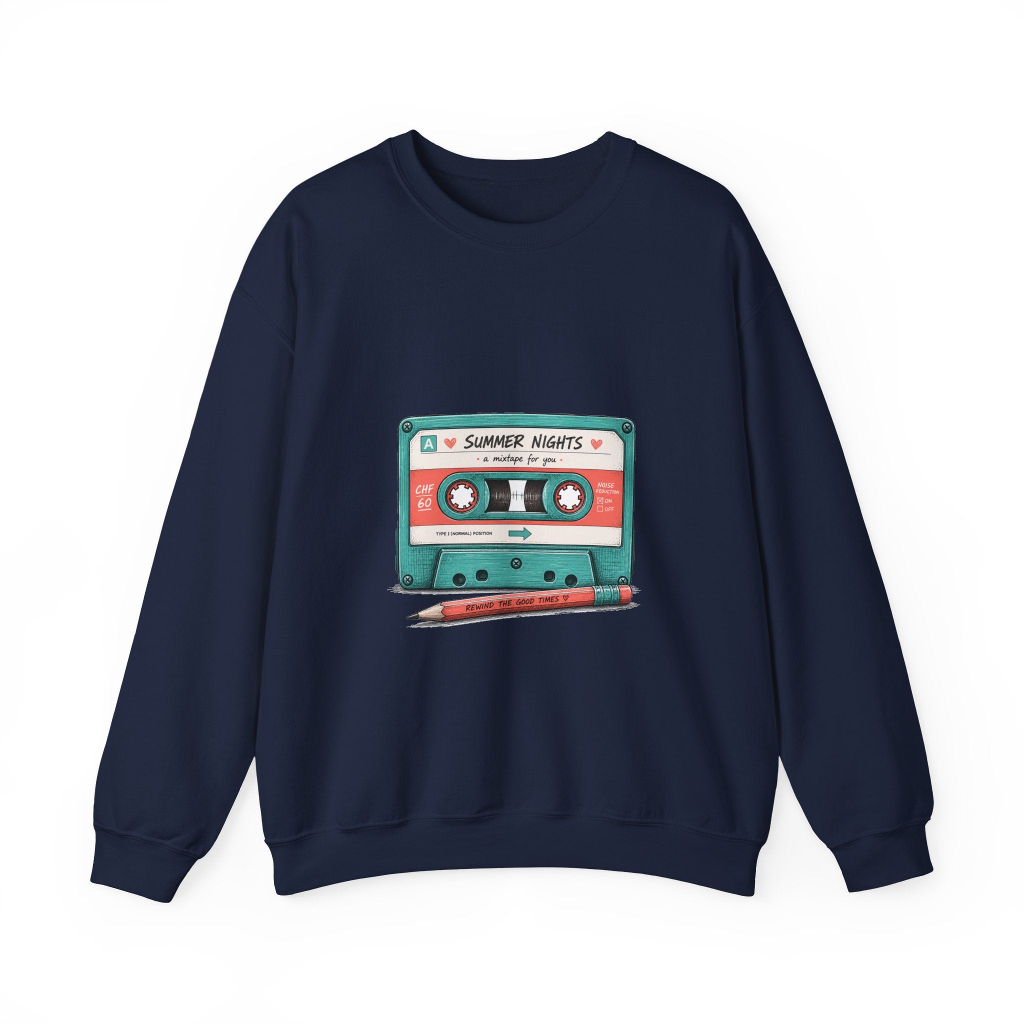 Matching Couple Sweatshirt - Vinyl & Cassette Matching Couple Comfort Colors Crew Hand-Drawn Art His Hers Anniversary Gift - Design B