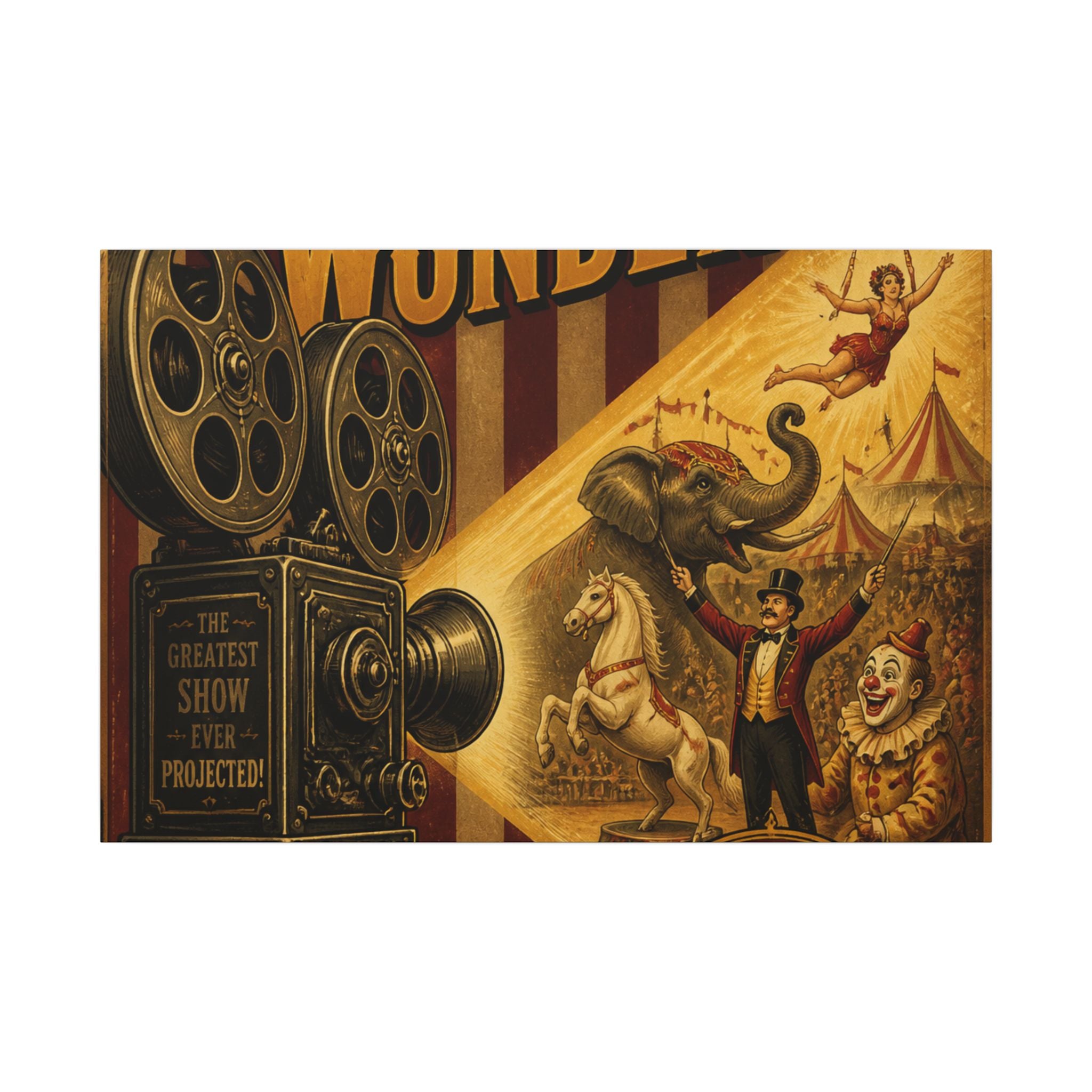 Film Camera Projector Show Wall Art Canvas 24×36 Vintage Circus Bedroom Decor Maximalist Print