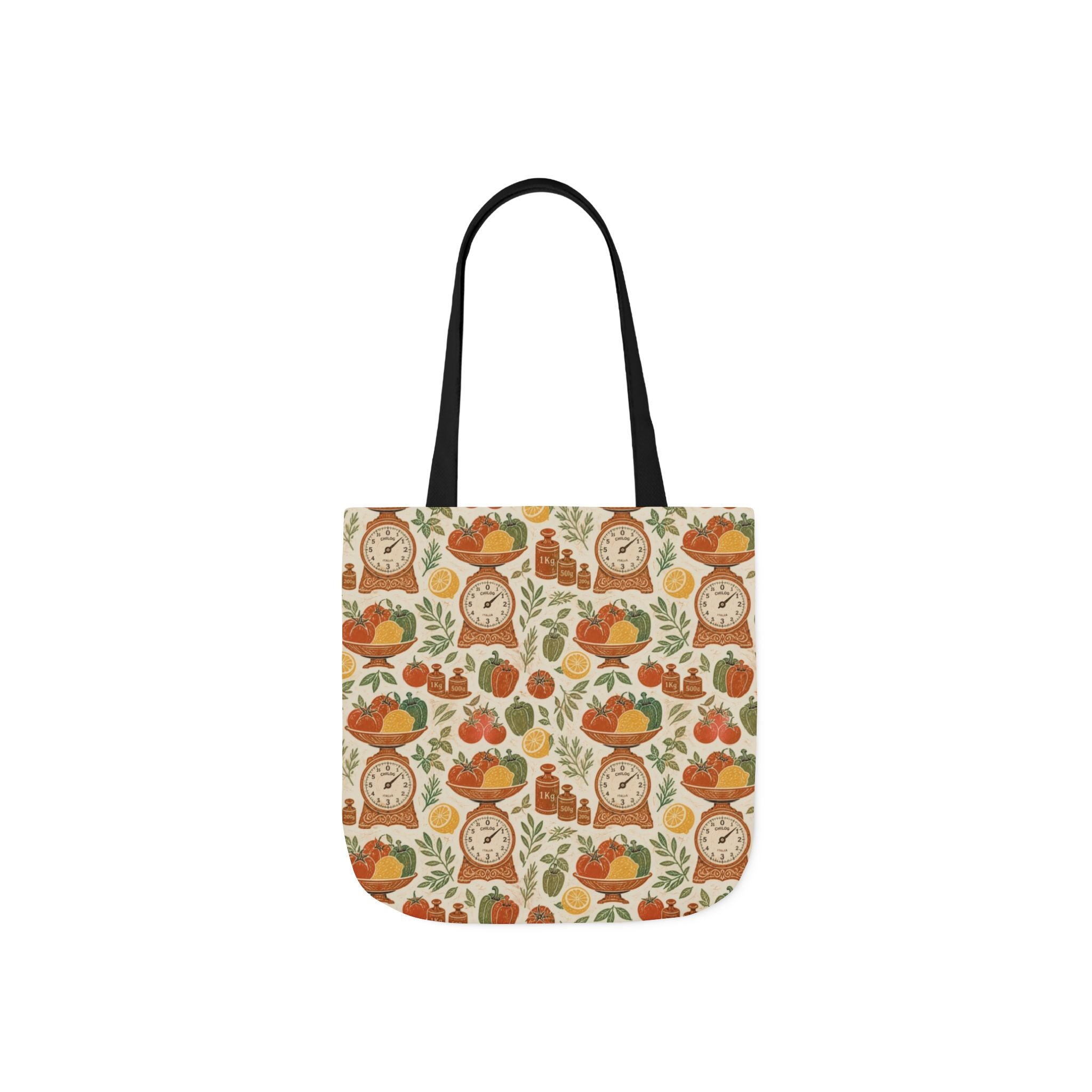 Vintage Kitchen Scale Canvas Tote Bag Mediterranean Kitchen Linocut Design Italian Cottagecore Gift