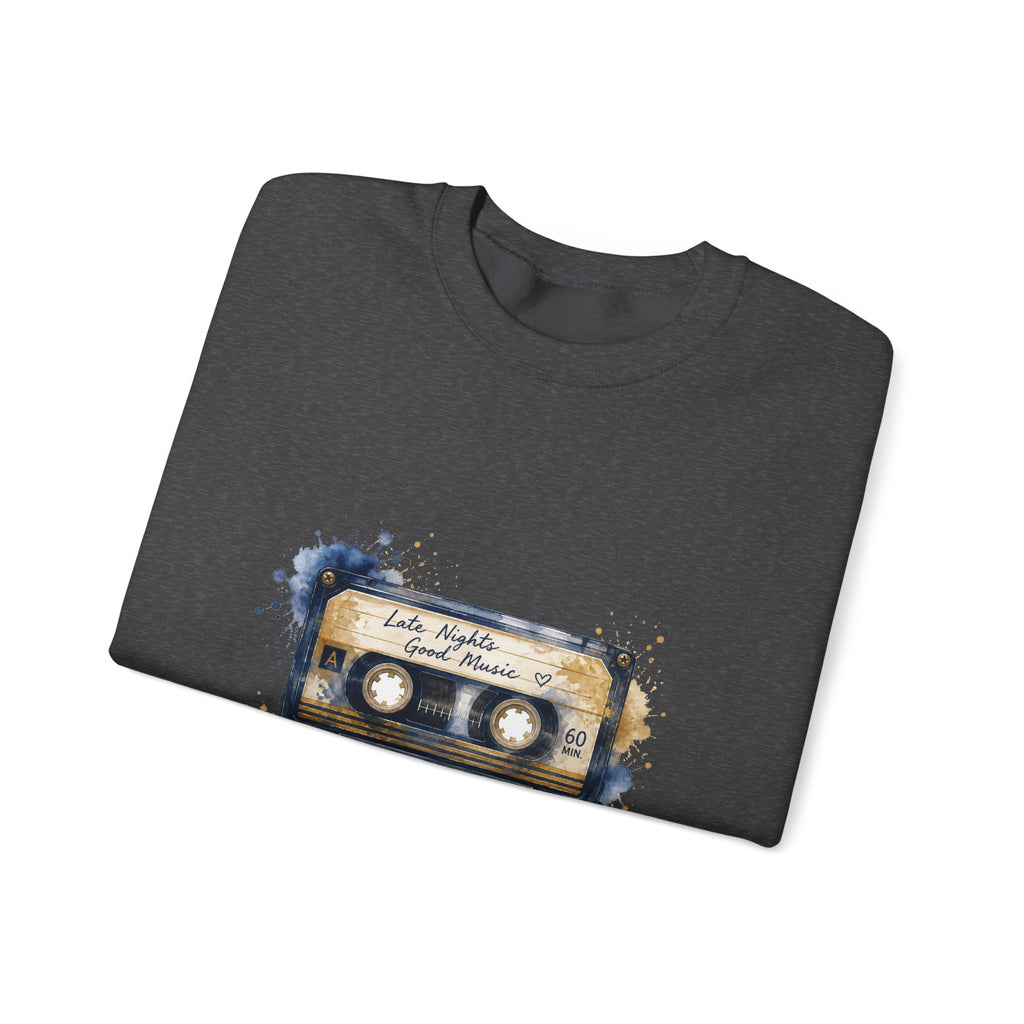 Matching Couple Sweatshirt - Vinyl & Cassette Matching Couple Crewneck Sweatshirt Watercolor Art His Hers Engagement Gift - Design B