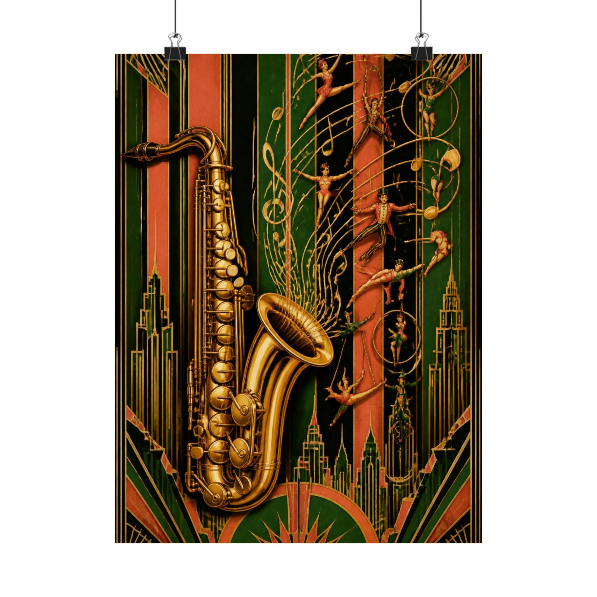 Saxophone Music Circus Wall Art Poster 24×36 Art Deco Bar Area Decor Maximalist Print