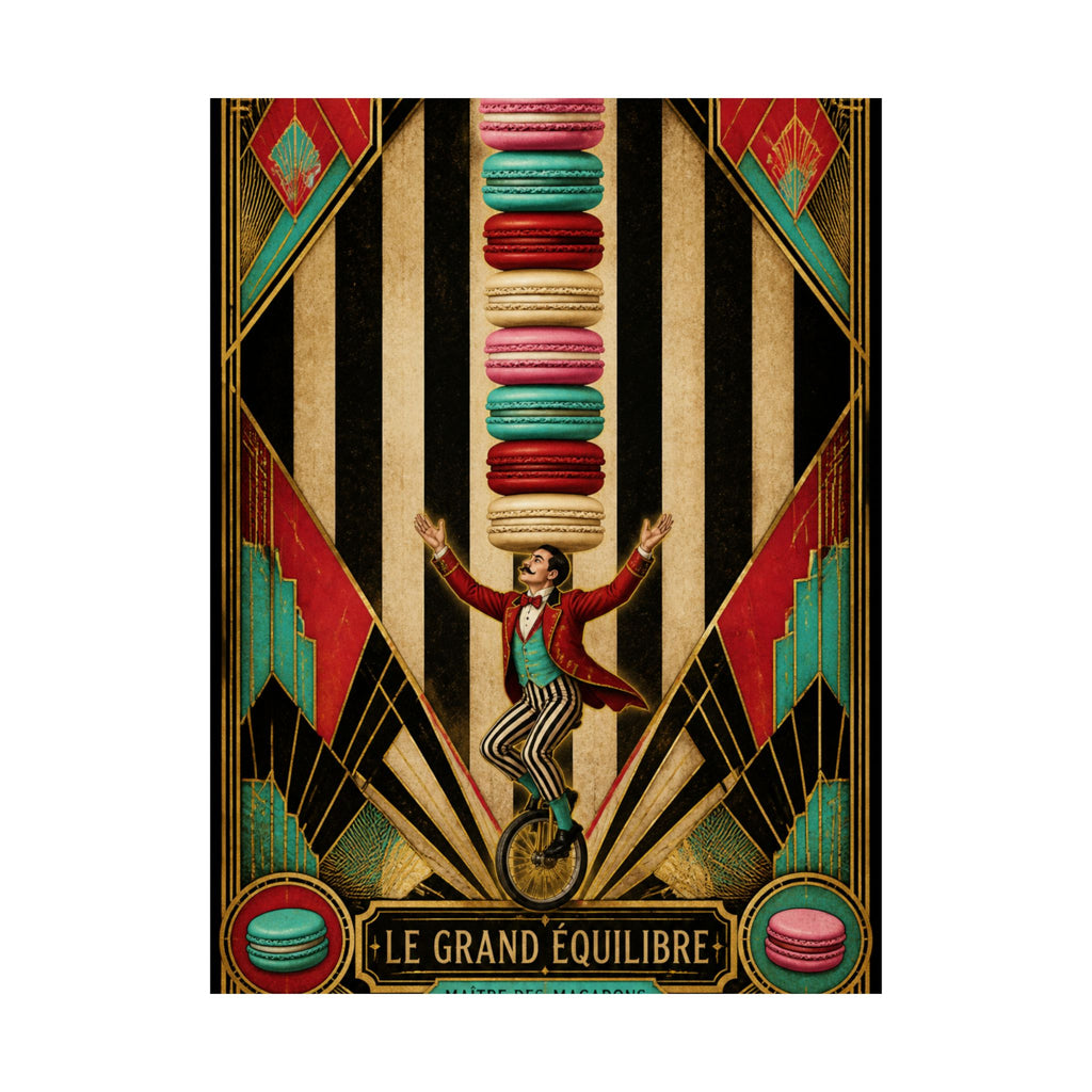 Macaron Balancing Tower Wall Art Poster 18×24 Art Deco Entryway Decor Maximalist Print