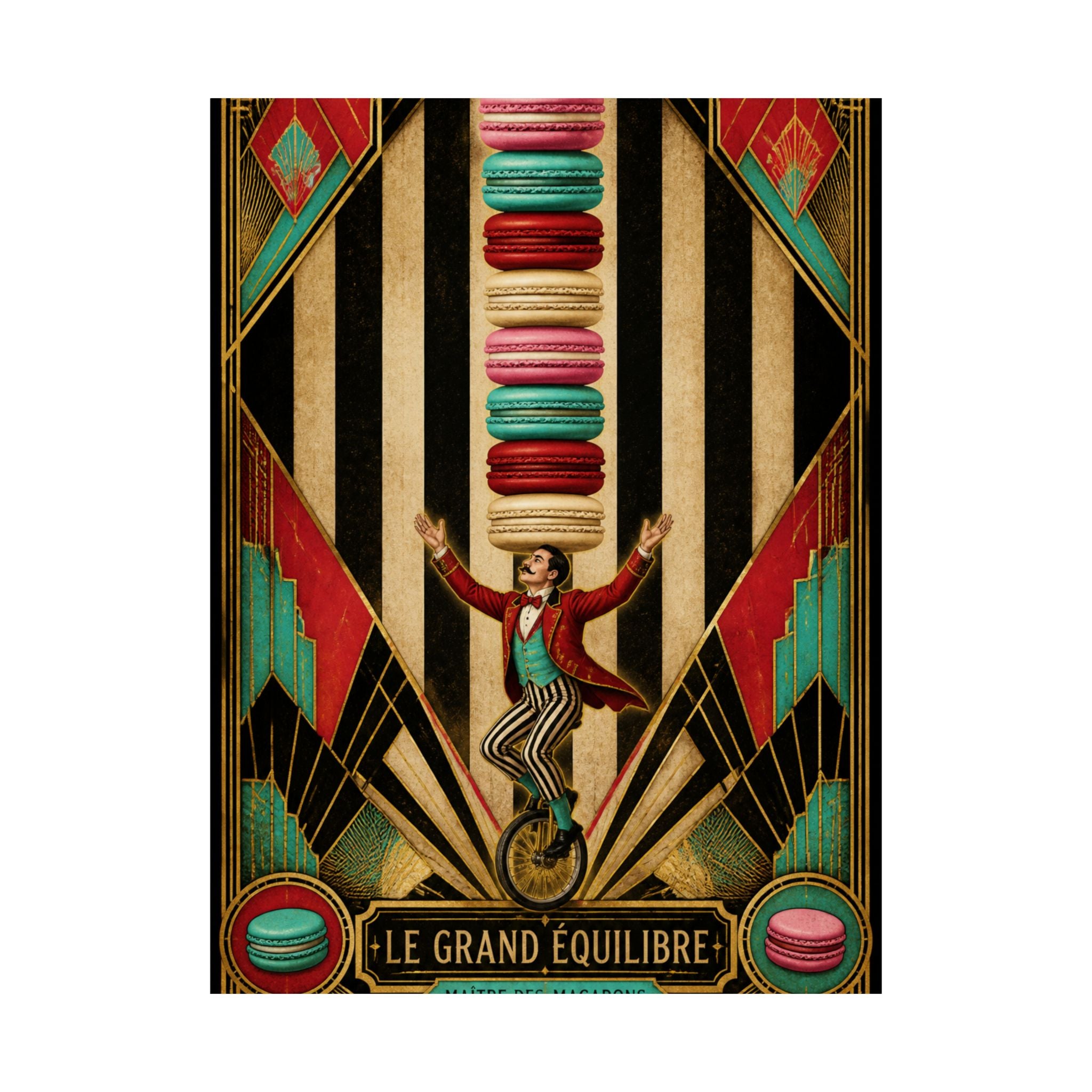 Macaron Balancing Tower Wall Art Poster 18×24 Art Deco Entryway Decor Maximalist Print