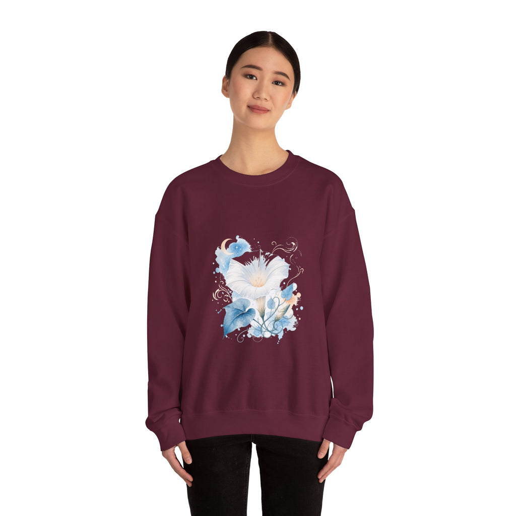 Matching Couple Sweatshirt - Sunflower & Moonflower Matching Couple Crewneck Sweatshirt Watercolor Art His Hers Engagement Gift - Design B