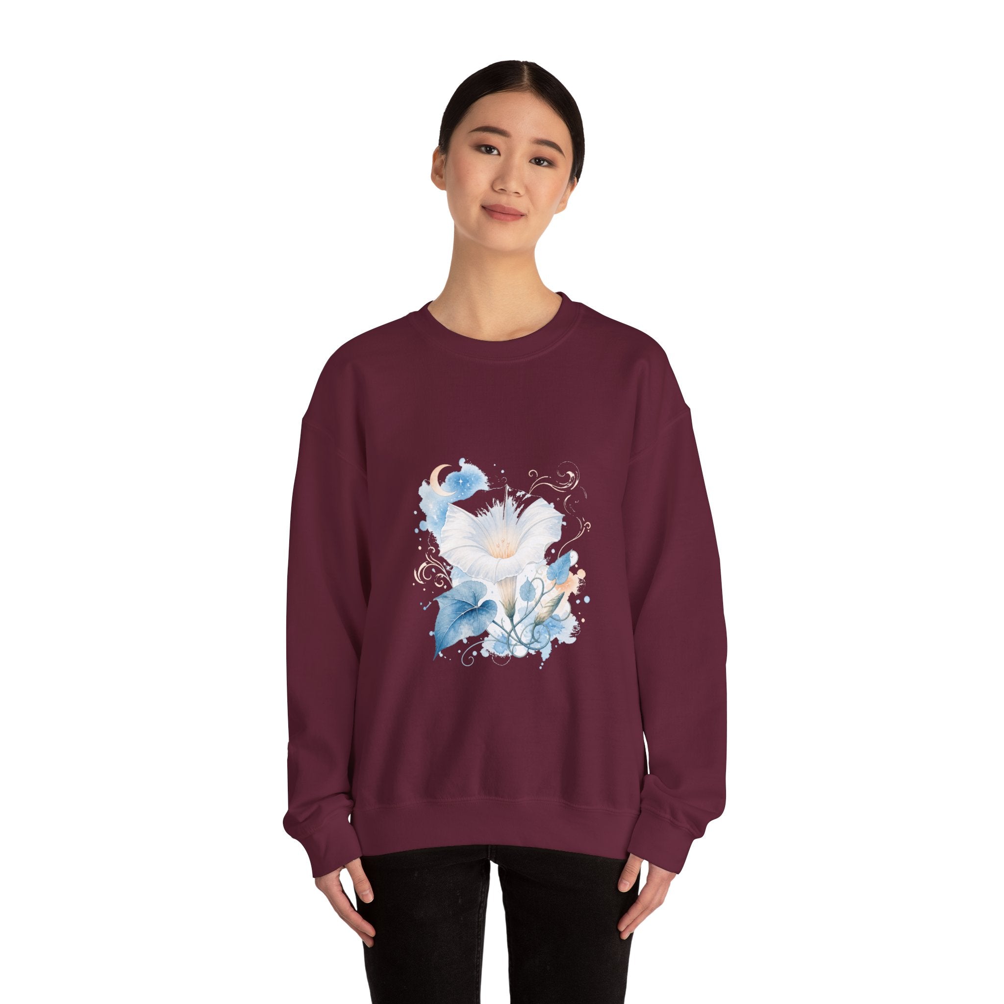 Matching Couple Sweatshirt - Sunflower & Moonflower Matching Couple Crewneck Sweatshirt Watercolor Art His Hers Engagement Gift - Design B