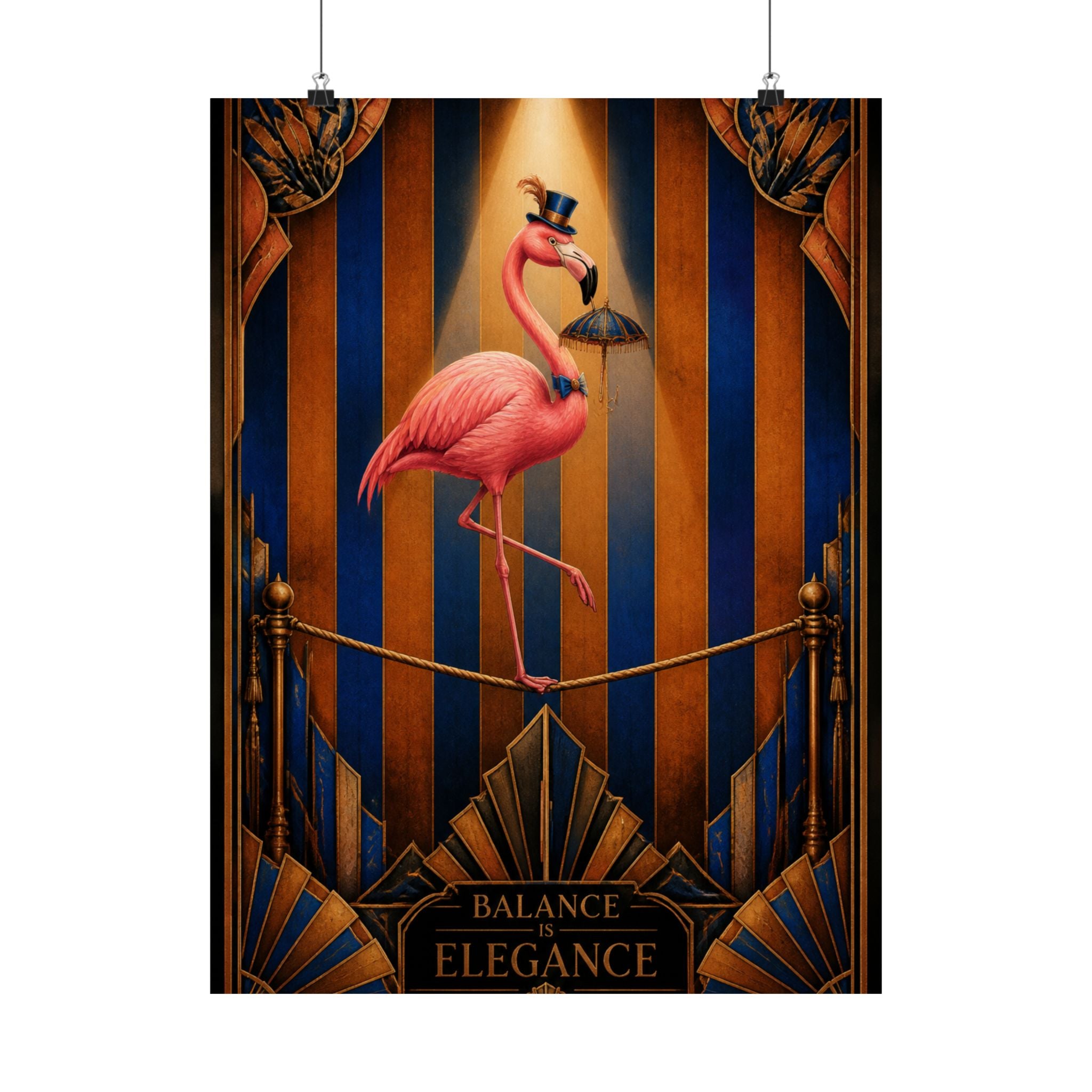 Flamingo Tightrope Wall Art Poster 24×36 Art Deco Bar Area Decor Maximalist Print