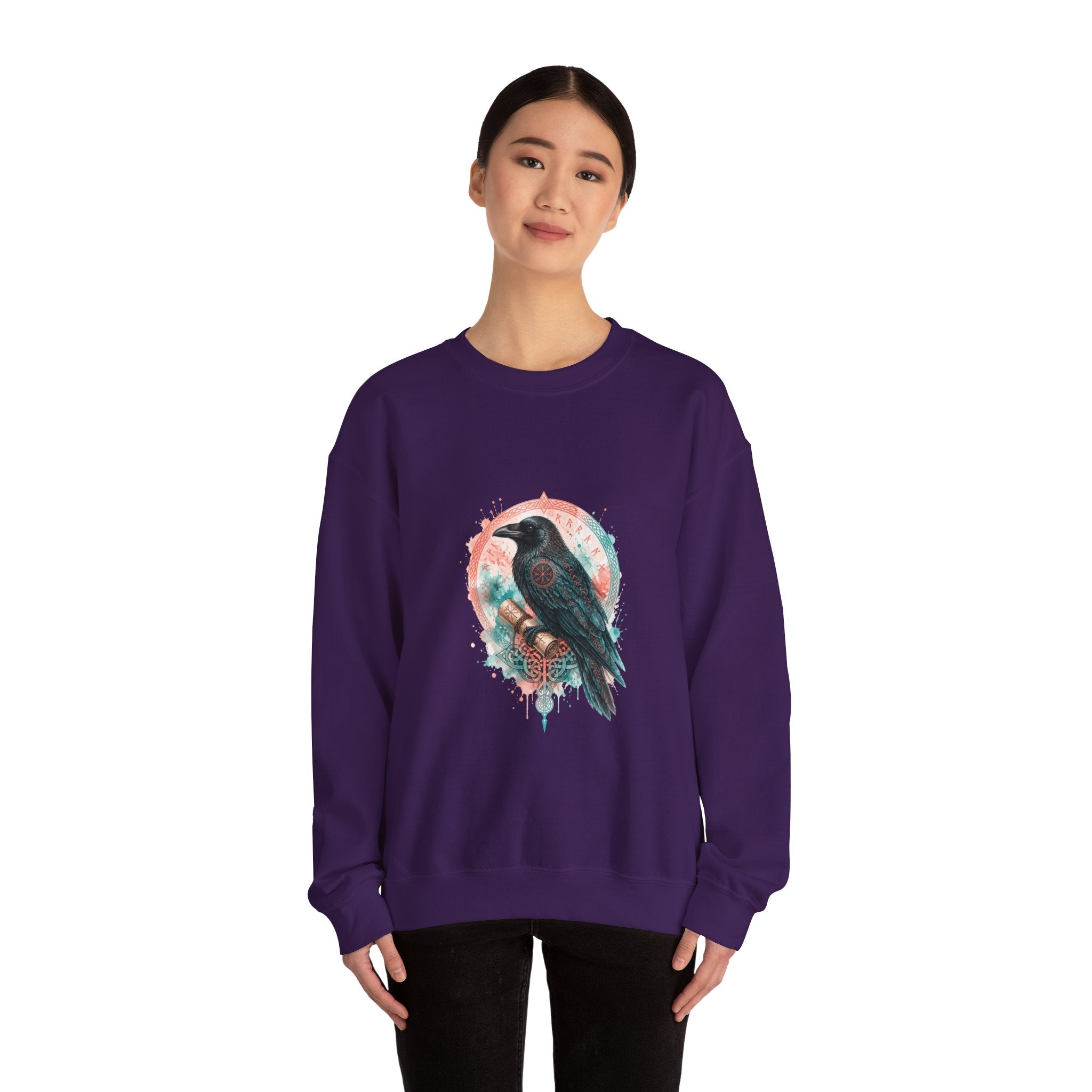 Matching Couple Sweatshirt - Huginn & Muninn Matching Couple Crewneck Sweatshirt Watercolor Art His Hers Engagement Gift - Design B
