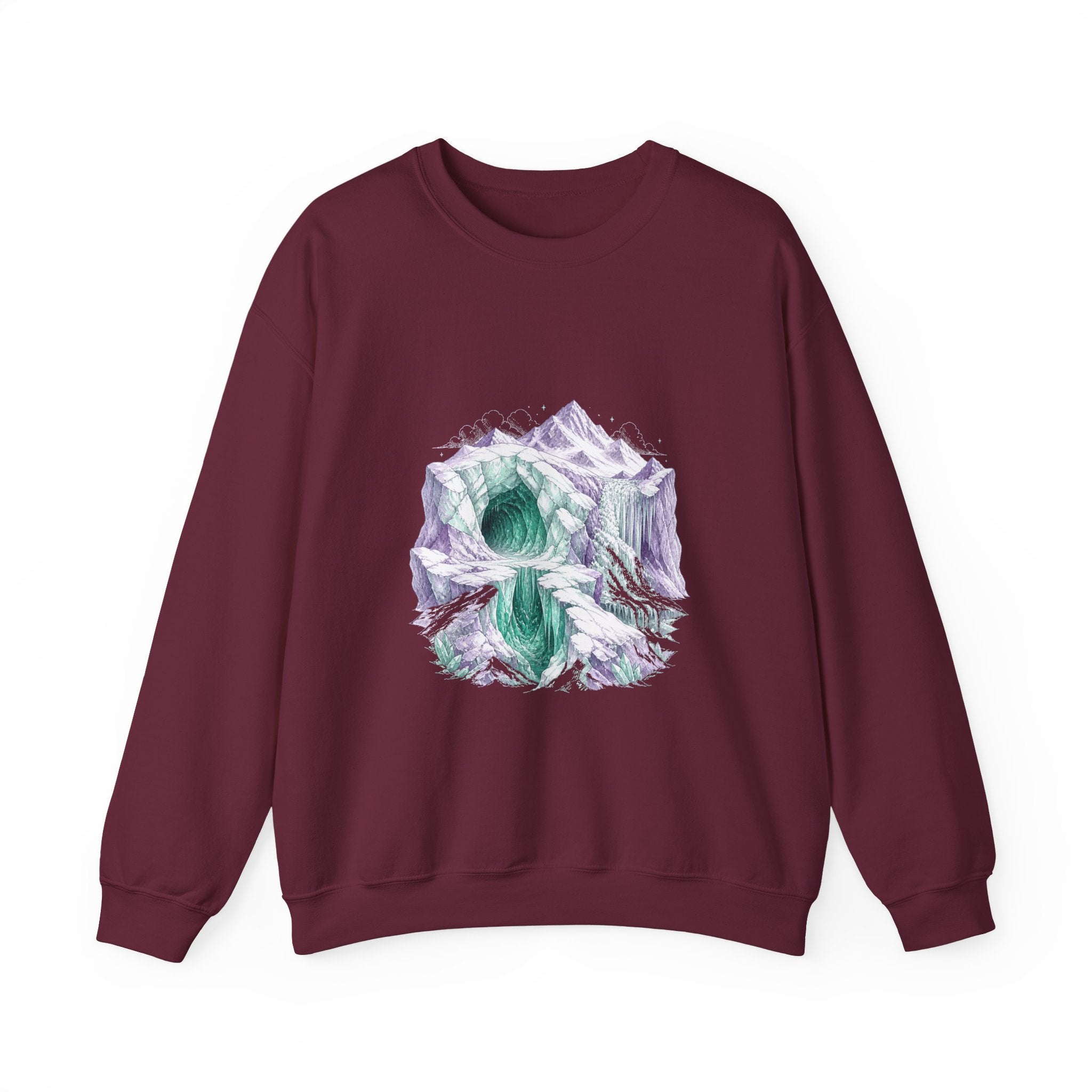 Matching Couple Sweatshirt - Volcano & Glacier Matching Couple Premium Fleece Sweatshirt Hand-Drawn Art His Hers Anniversary Gift - Design B