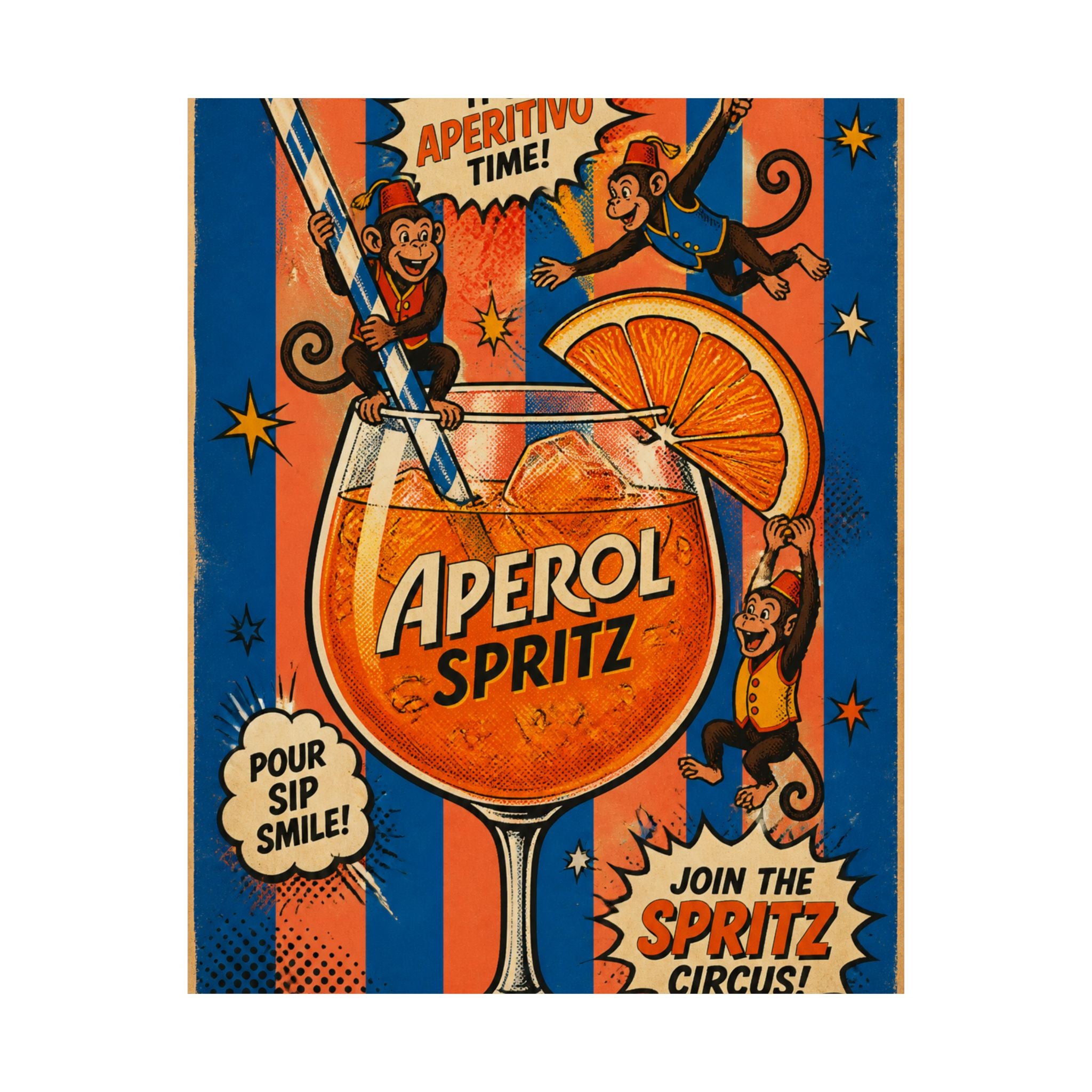Aperol Spritz Monkeys Wall Art Poster 18×24 Pop Art Living Room Decor Maximalist Print