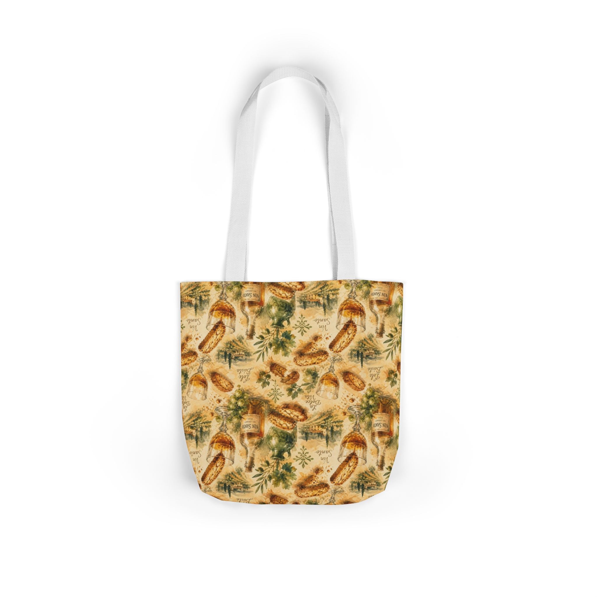 Biscotti & Vin Santo Canvas Tote Bag Mediterranean Kitchen Watercolor Splash Design Italian Cottagecore Gift