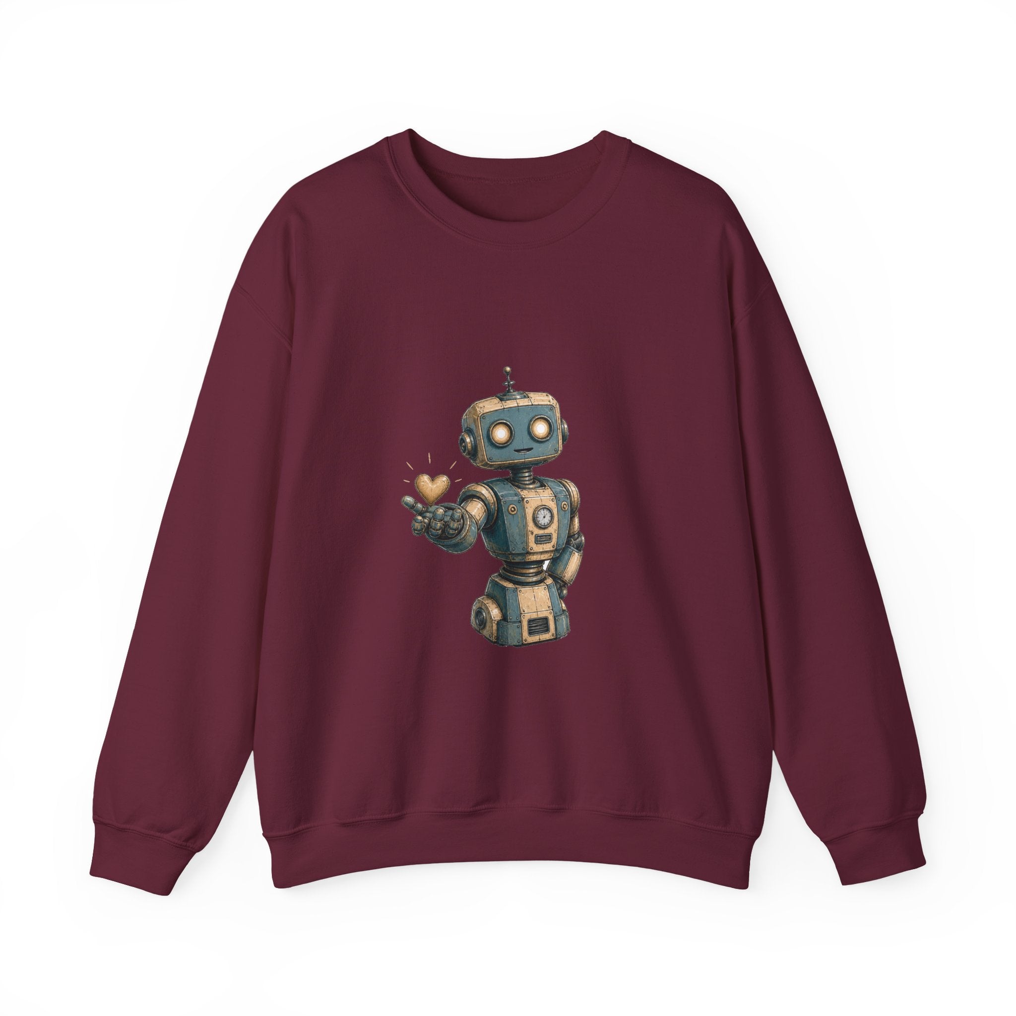 Matching Couple Sweatshirt - Robot & Heart Matching Couple Premium Fleece Sweatshirt Hand-Drawn Art His Hers Anniversary Gift - Design A