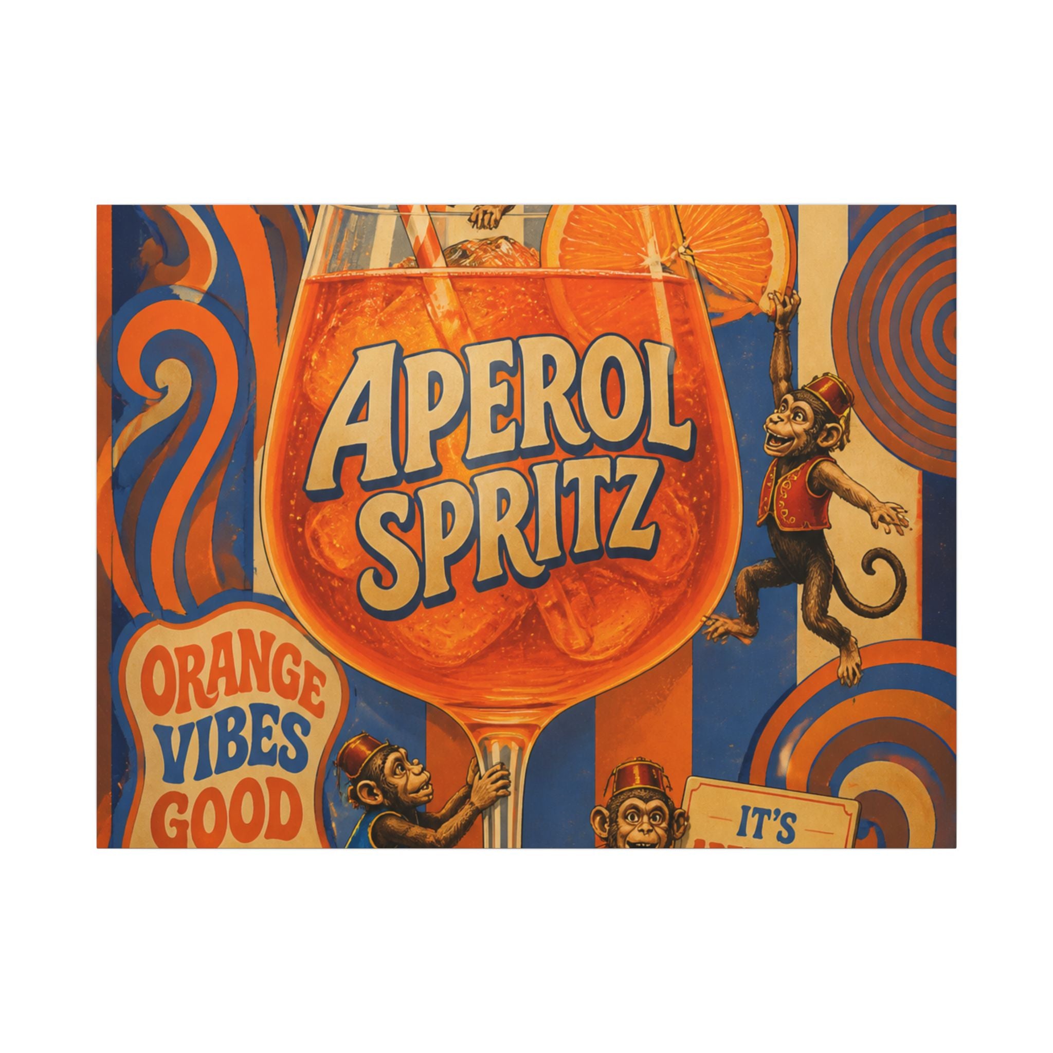Aperol Spritz Monkeys Wall Art Canvas 24×36 Psychedelic Dining Room Decor Maximalist Print