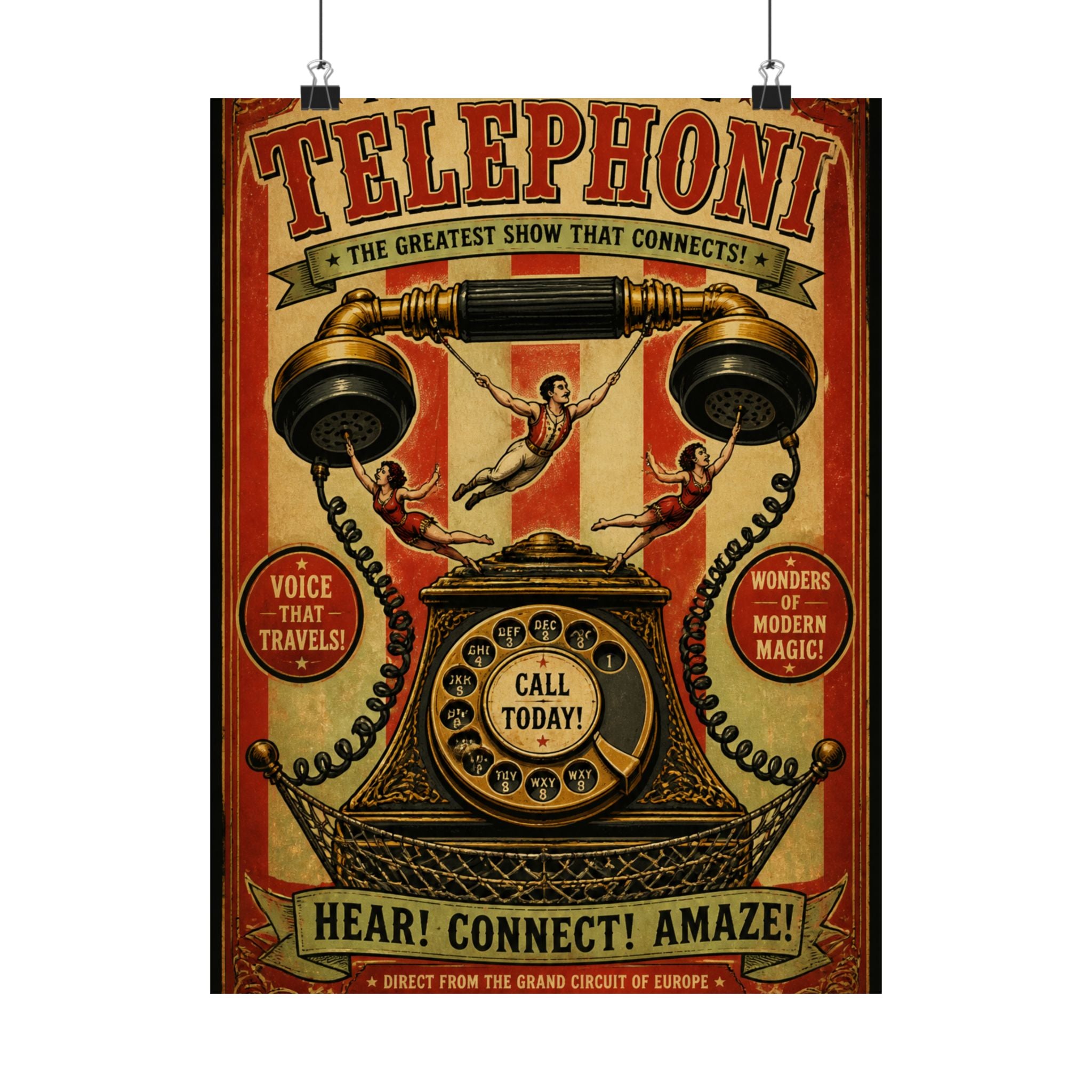 Vintage Telephone Booth Wall Art Poster 24×36 Vintage Circus Bedroom Decor Maximalist Print