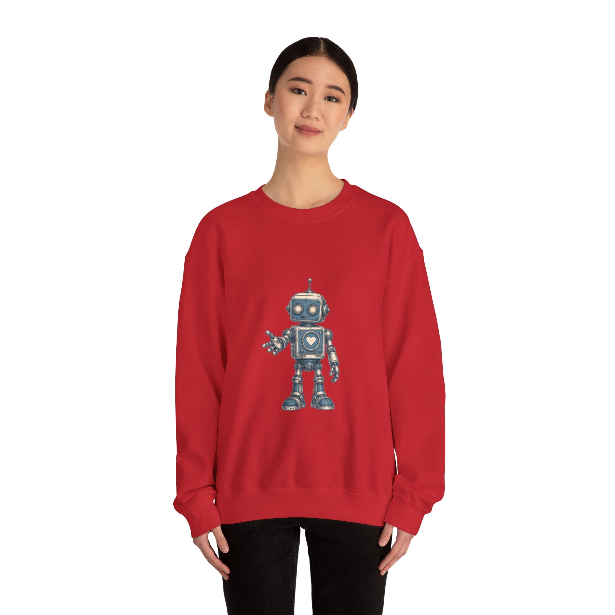 Matching Couple Sweatshirt - Robot & Heart Matching Couple Premium Fleece Sweatshirt Vintage Art His Hers Honeymoon Gift - Design A