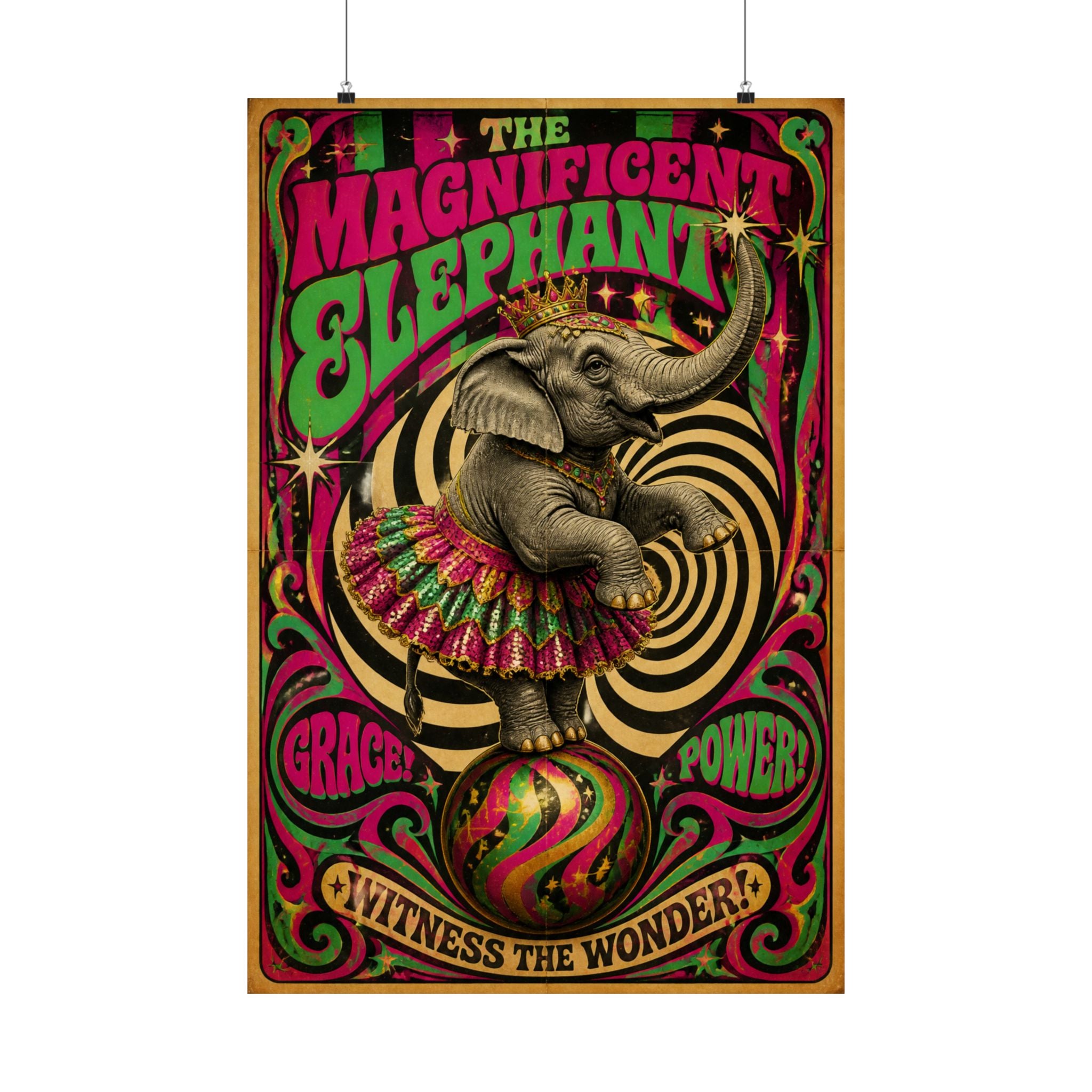 Elephant on Ball Wall Art Poster 18×24 Psychedelic Cafe Decor Maximalist Print