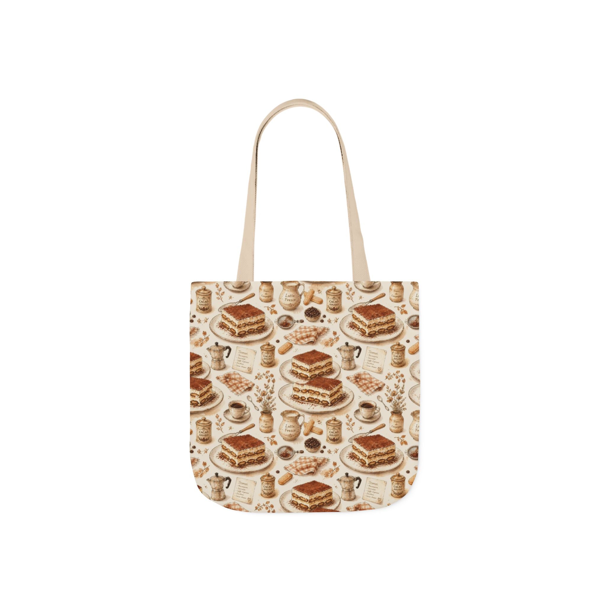Tiramisu Layers Canvas Tote Bag Mediterranean Kitchen Watercolor Design Italian Cottagecore Gift