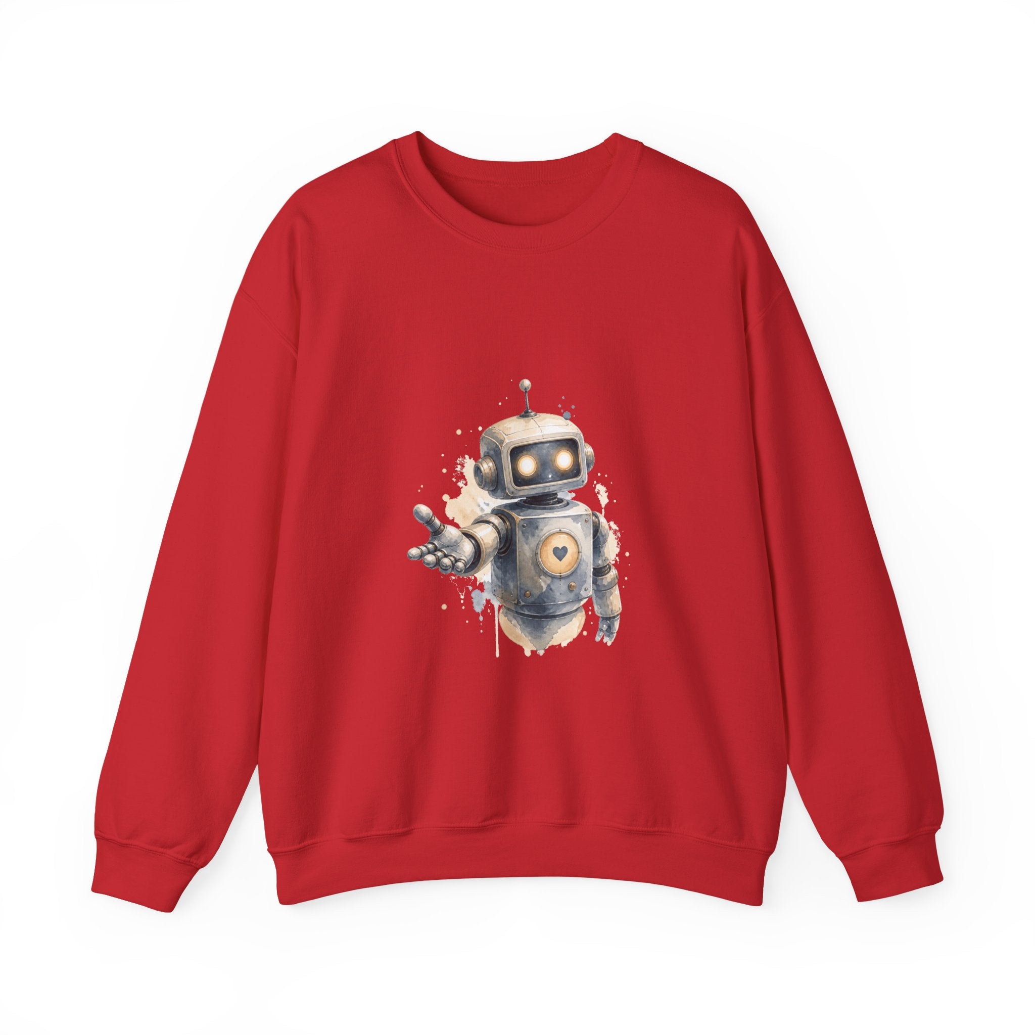 Matching Couple Sweatshirt - Robot & Heart Matching Couple Comfort Colors Crew Watercolor Art His Hers Birthday Gift - Design A