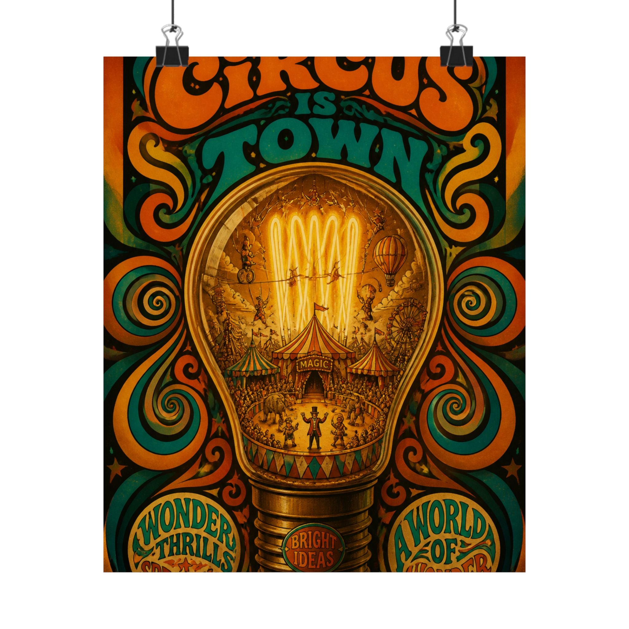 Light Bulb Circus Wall Art Poster 18×24 Psychedelic Cafe Decor Maximalist Print