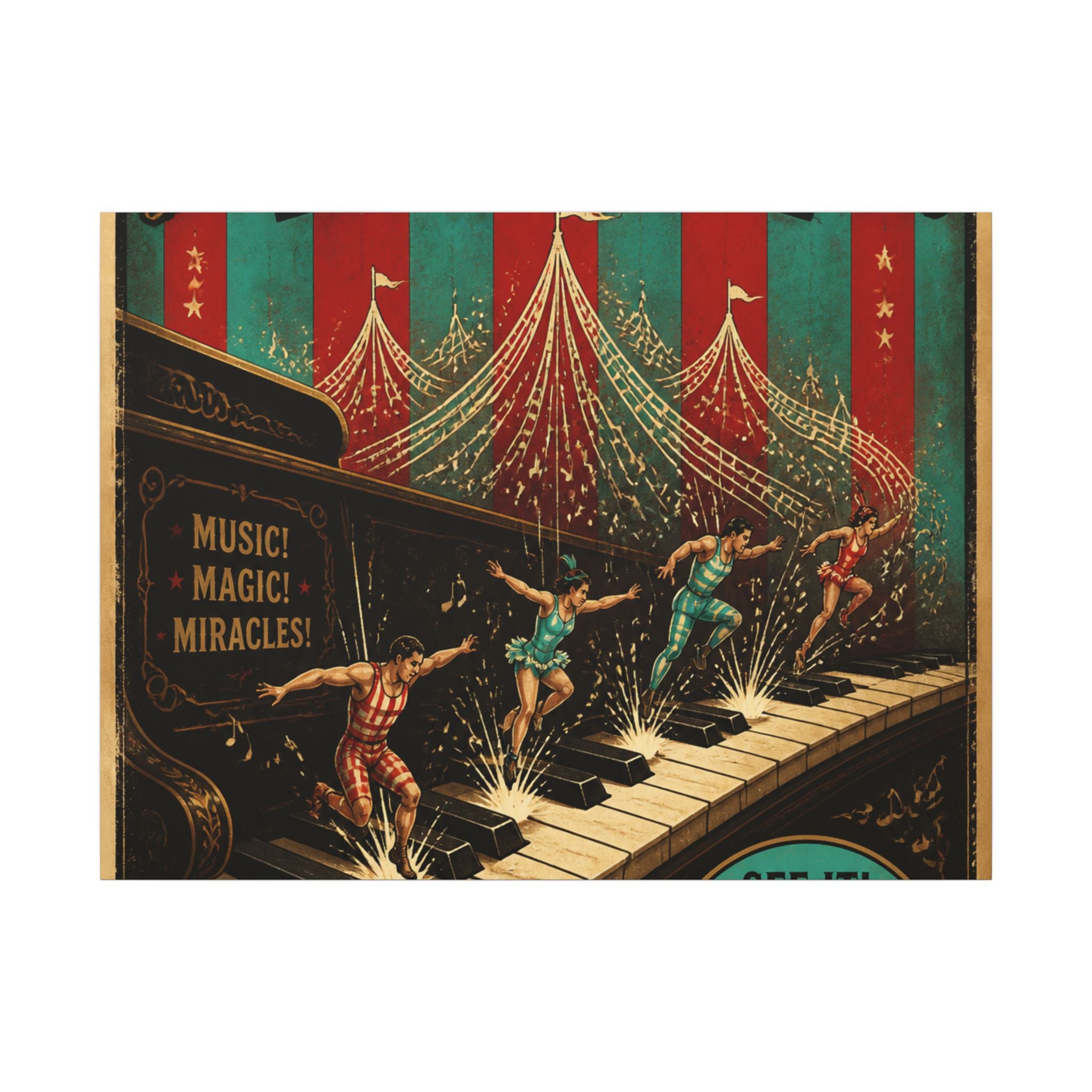 Grand Piano Acrobats Wall Art Canvas 16×20 Vintage Circus Kitchen Decor Maximalist Print