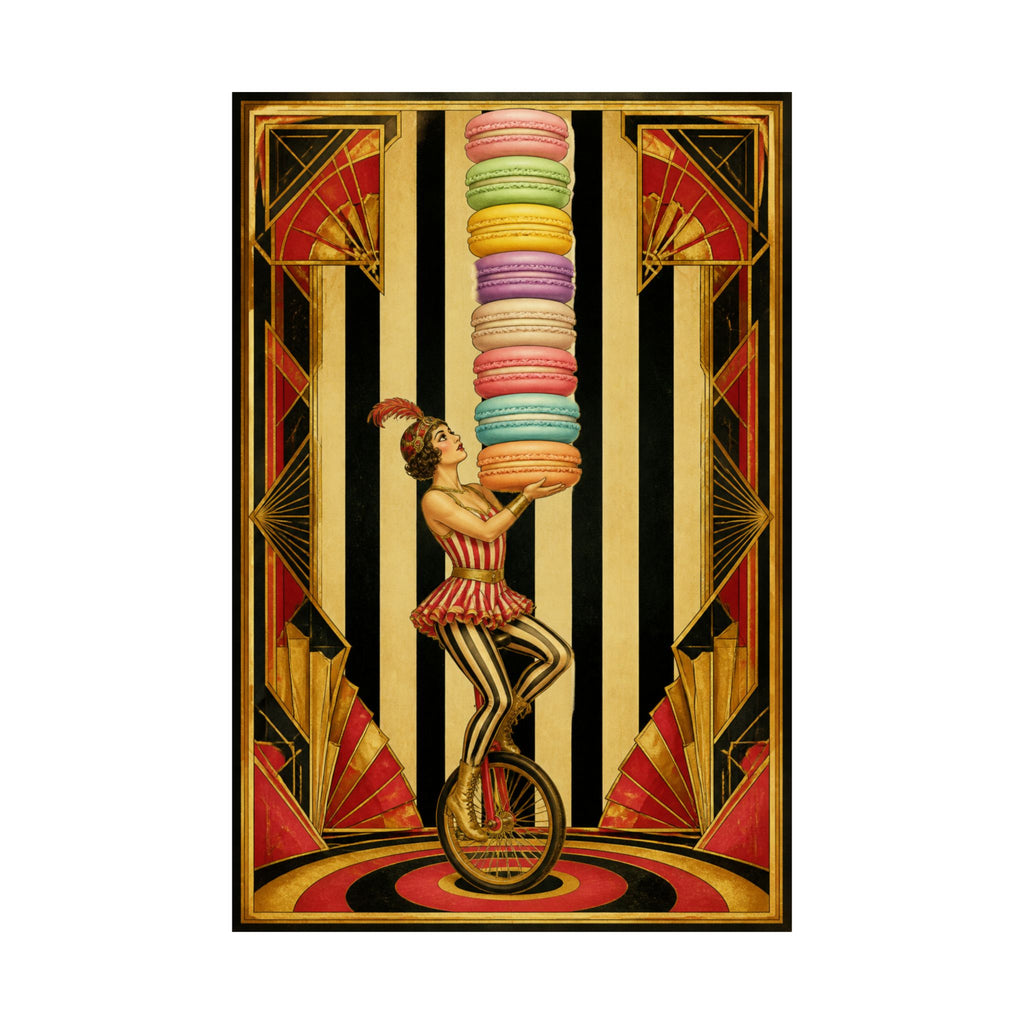 Macaron Balancing Tower Wall Art Poster 24×36 Art Deco Bar Area Decor Maximalist Print