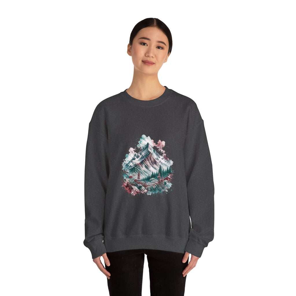 Matching Couple Sweatshirt - Mountain & Ocean Matching Couple Crewneck Sweatshirt Watercolor Art His Hers Engagement Gift - Design A