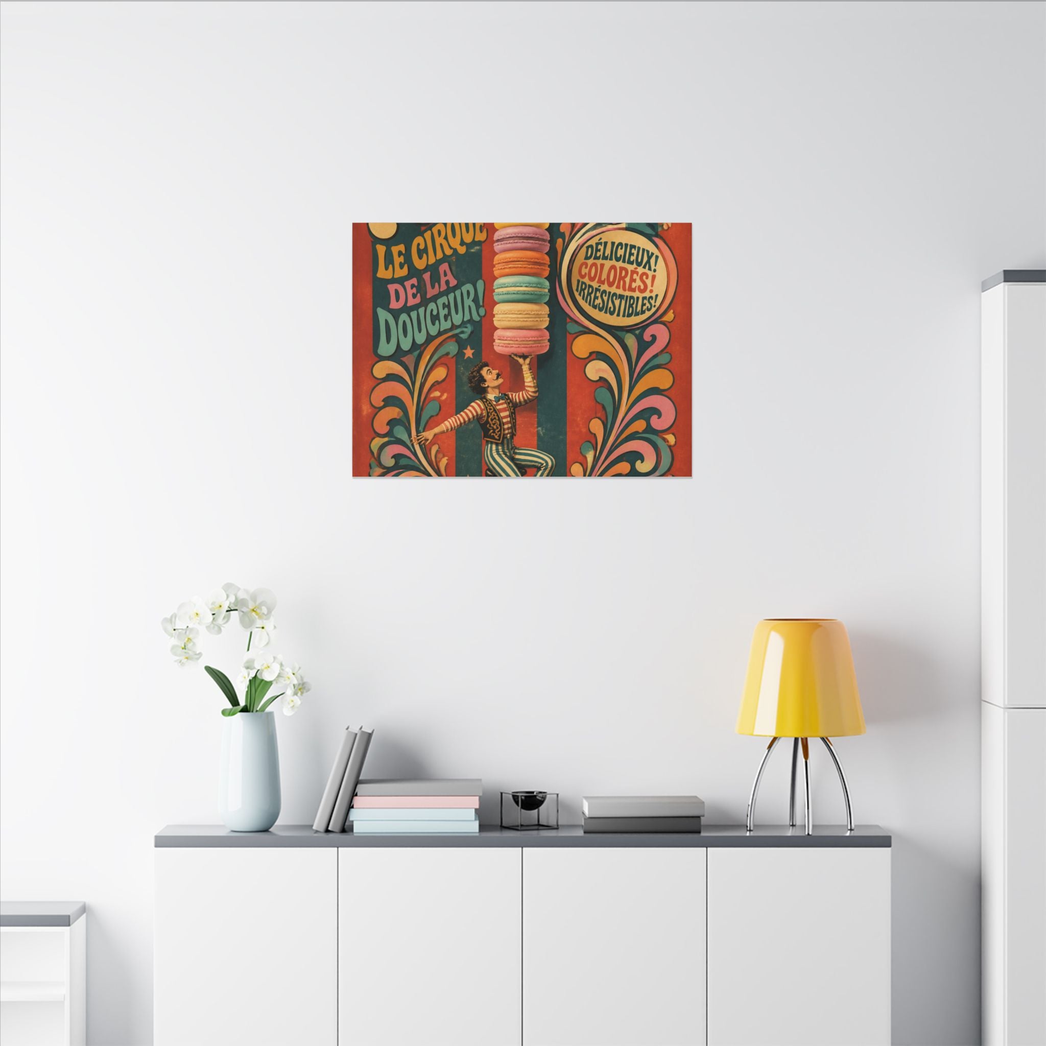 Macaron Balancing Tower Wall Art Canvas 24×36 Psychedelic Dining Room Decor Maximalist Print