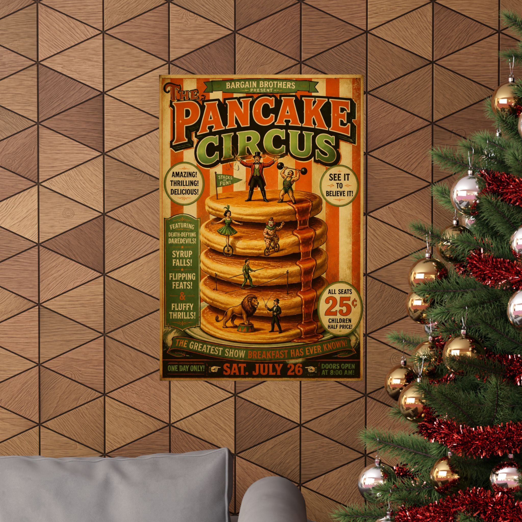 Pancake Stack Platform Wall Art Poster 18×24 Vintage Circus Kitchen Decor Maximalist Print