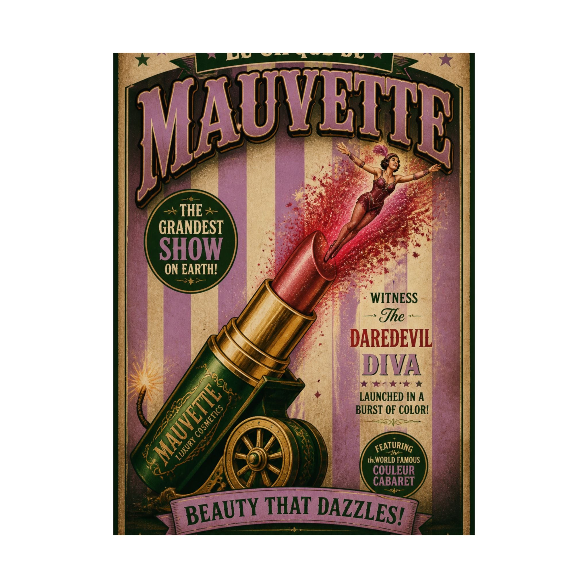 Lipstick Cannon Wall Art Poster 18×24 Vintage Circus Kitchen Decor Maximalist Print