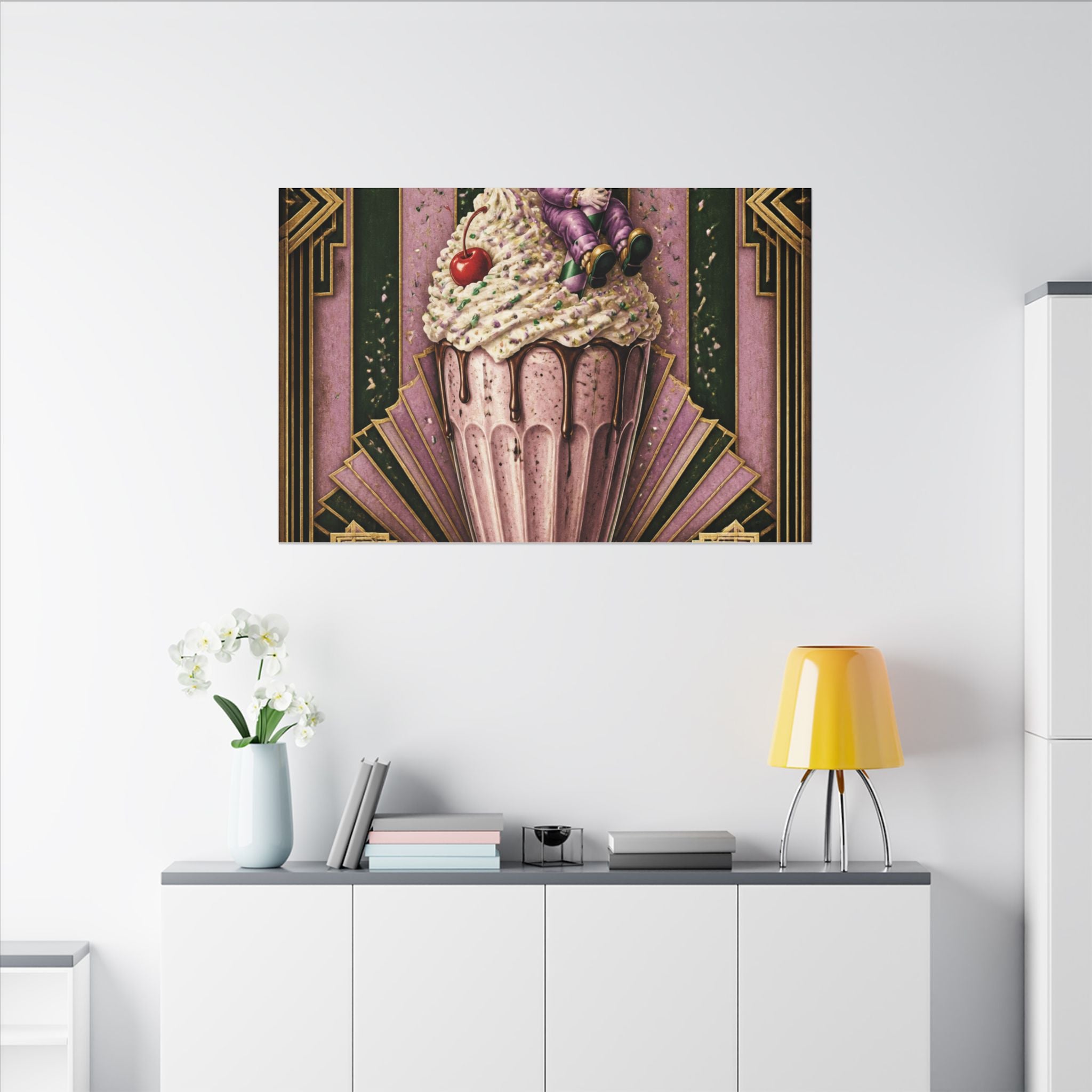 Milkshake Slide Clown Wall Art Canvas 16×20 Art Deco Entryway Decor Maximalist Print