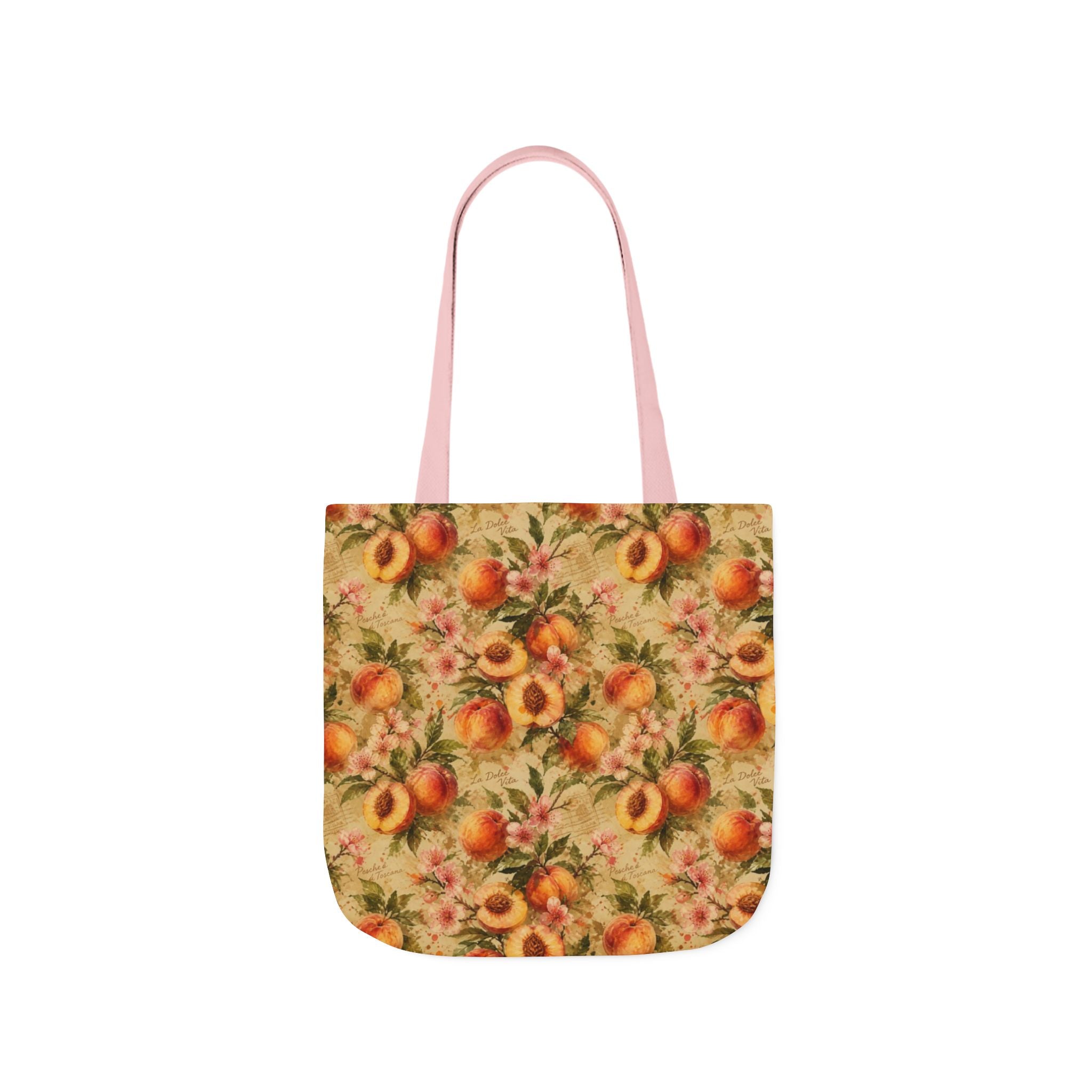 Ripe Peaches Canvas Tote Bag Mediterranean Kitchen Watercolor Splash Design Italian Cottagecore Gift