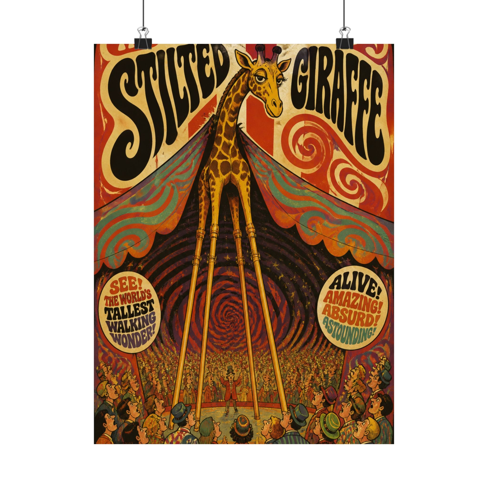 Giraffe on Stilts Wall Art Poster 18×24 Psychedelic Cafe Decor Maximalist Print