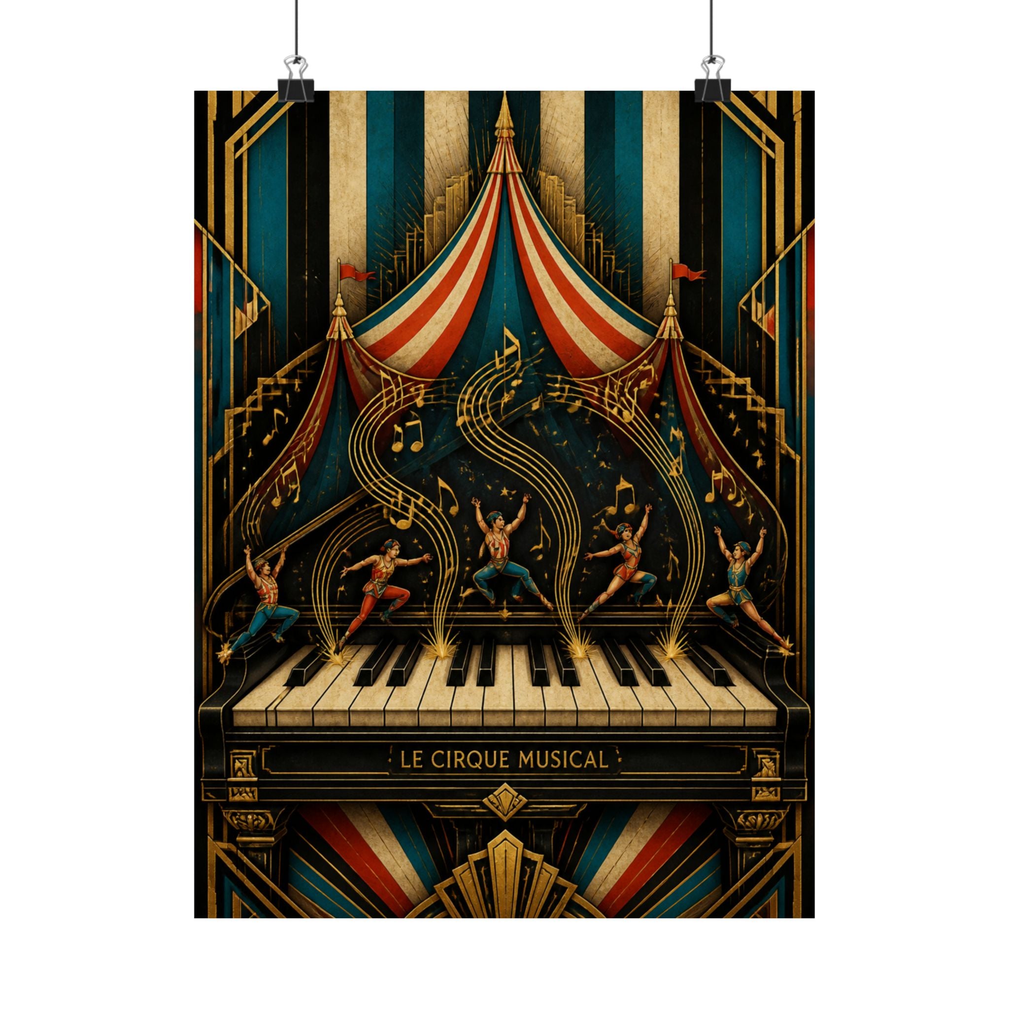 Grand Piano Acrobats Wall Art Poster 24×36 Art Deco Bar Area Decor Maximalist Print