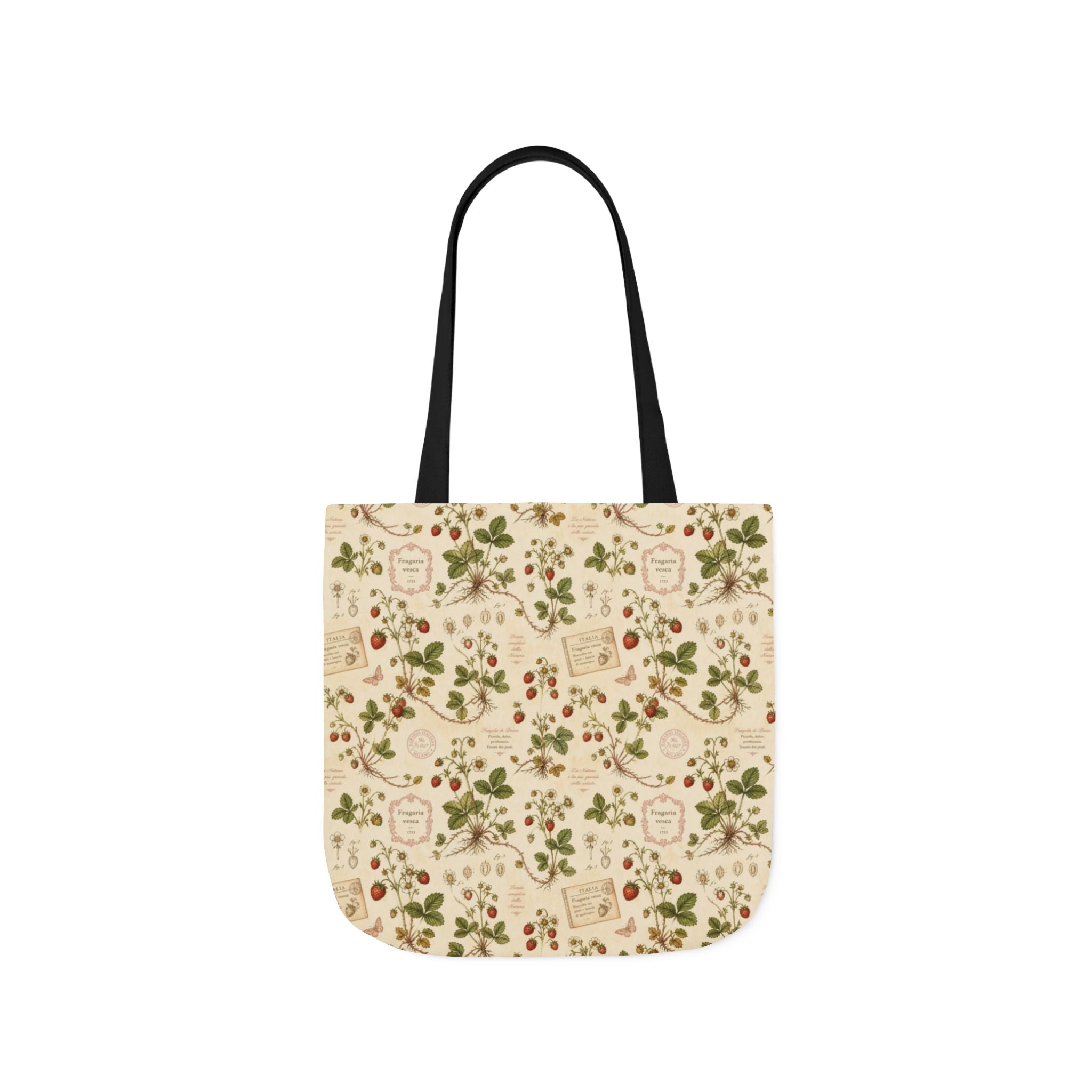 Wild Strawberries Canvas Tote Bag Mediterranean Kitchen Botanical Design Italian Cottagecore Gift