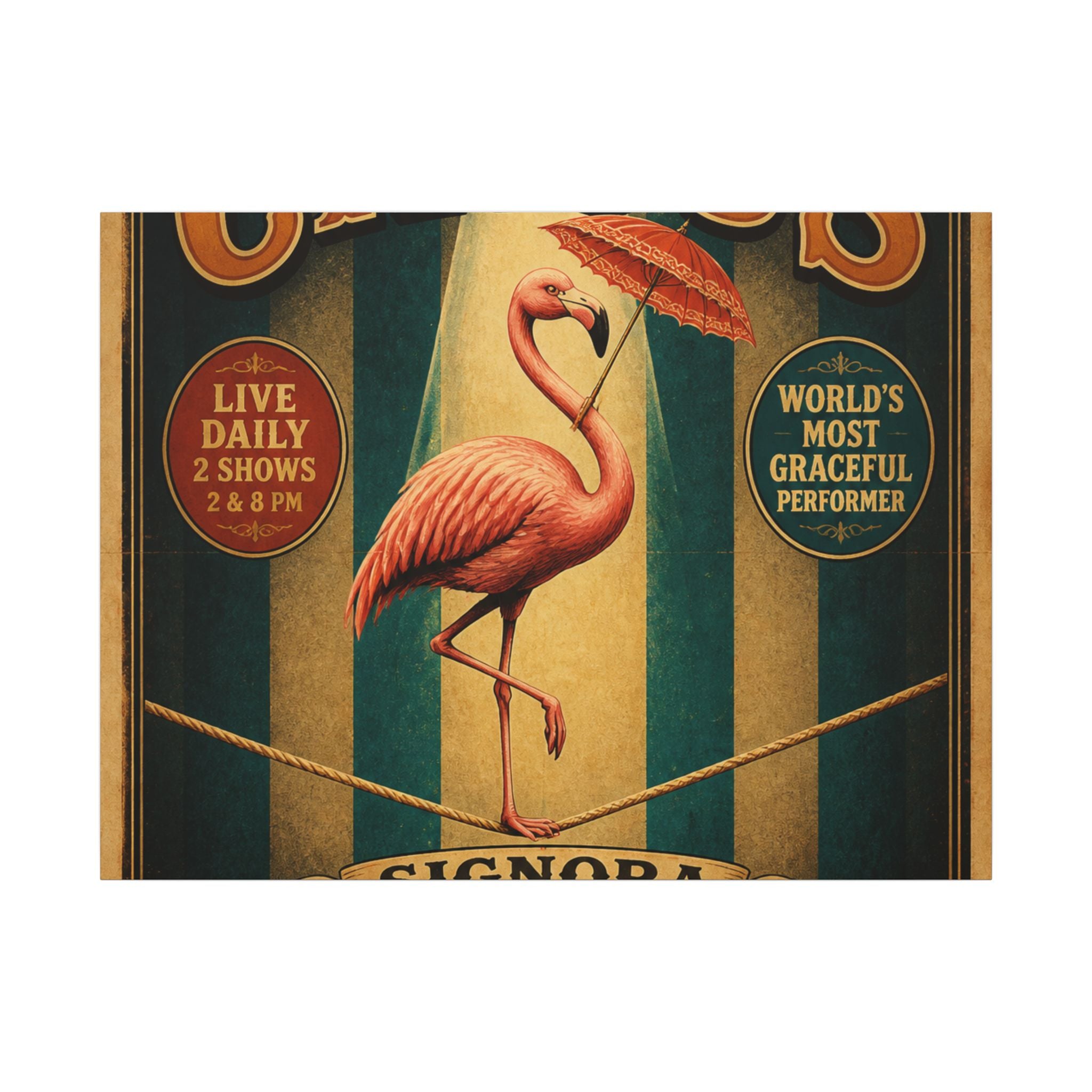 Flamingo Tightrope Wall Art Canvas 24×36 Vintage Circus Bedroom Decor Maximalist Print