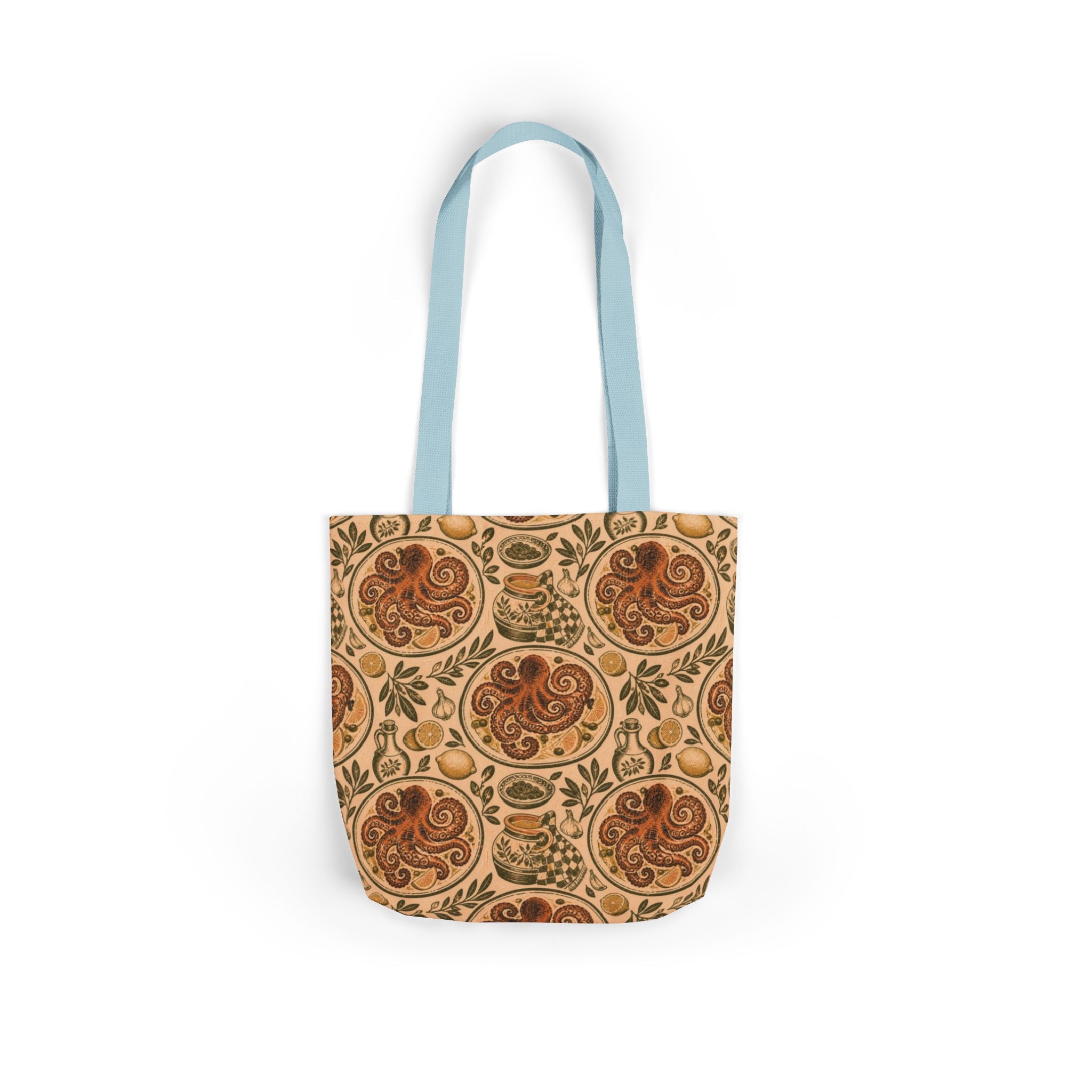 Grilled Octopus Canvas Tote Bag Mediterranean Kitchen Linocut Design Italian Cottagecore Gift
