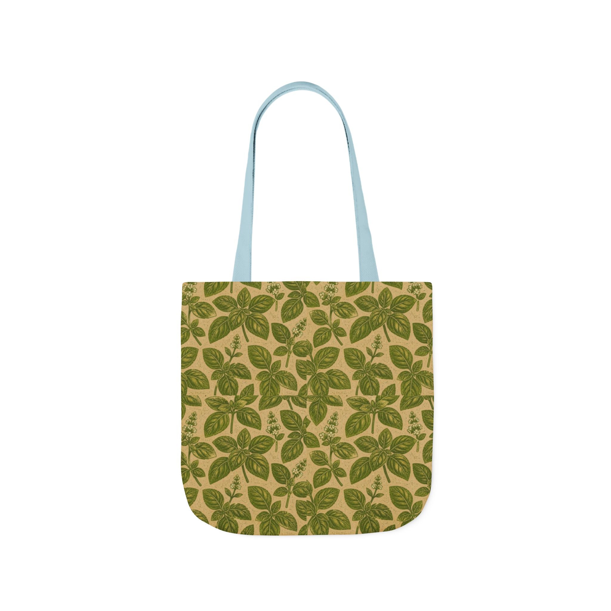 Fresh Basil Leaves Canvas Tote Bag Mediterranean Kitchen Linocut Design Italian Cottagecore Gift