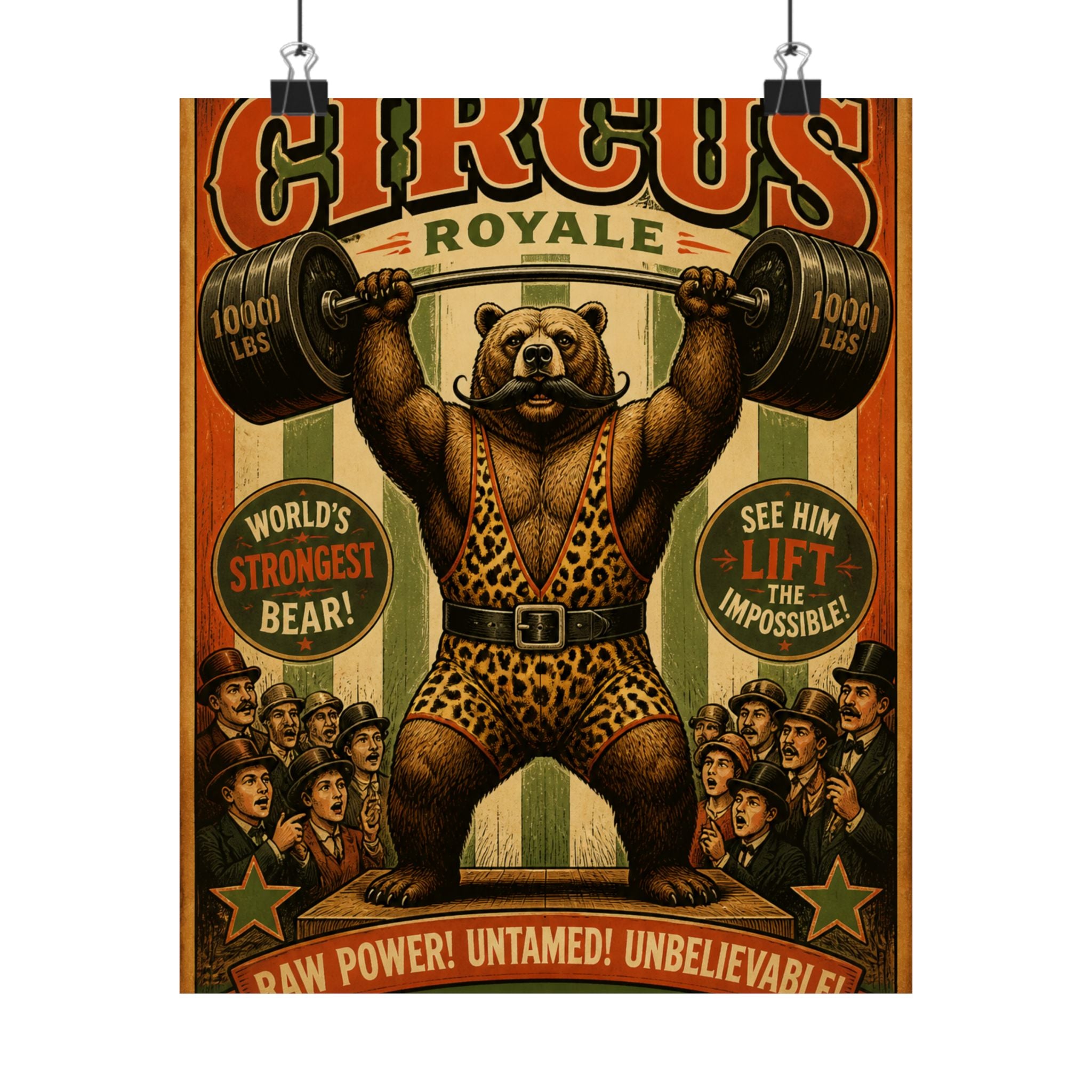 Strongman Bear Wall Art Poster 24×36 Vintage Circus Bedroom Decor Maximalist Print
