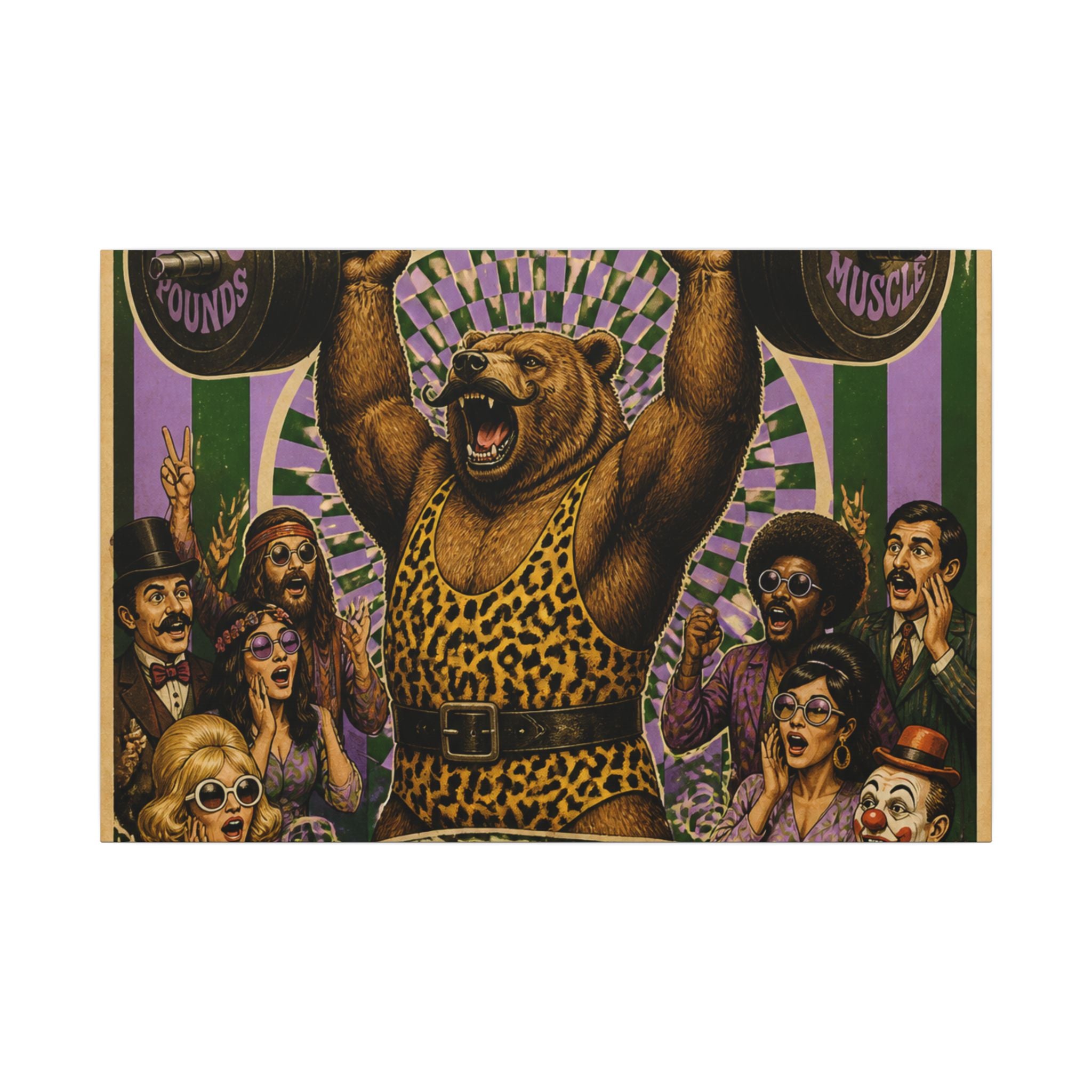 Strongman Bear Wall Art Canvas 24×36 Psychedelic Dining Room Decor Maximalist Print