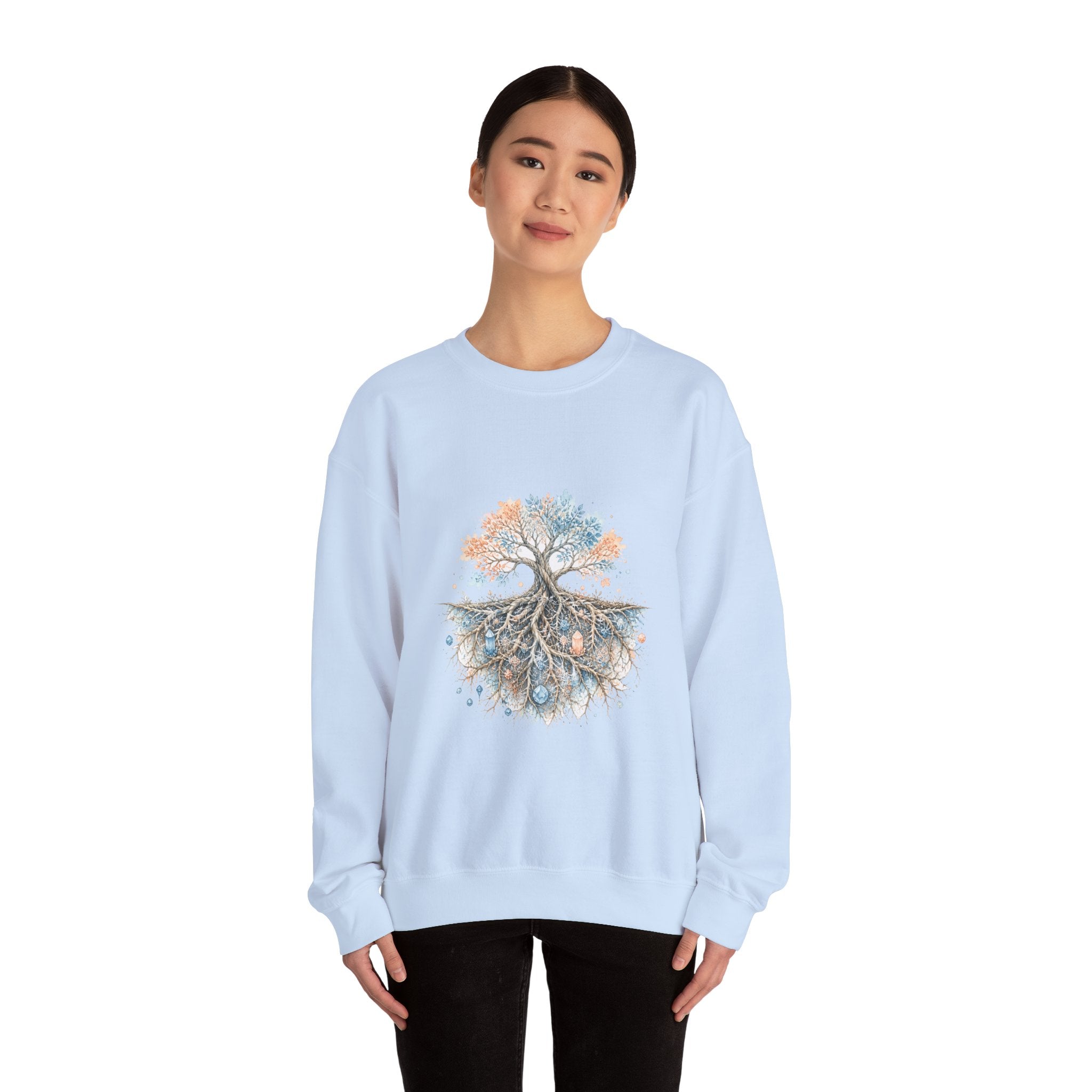 Matching Couple Sweatshirt - Ancient Oak & Deep Roots Matching Couple Crewneck Sweatshirt Watercolor Art His Hers Engagement Gift - Design B