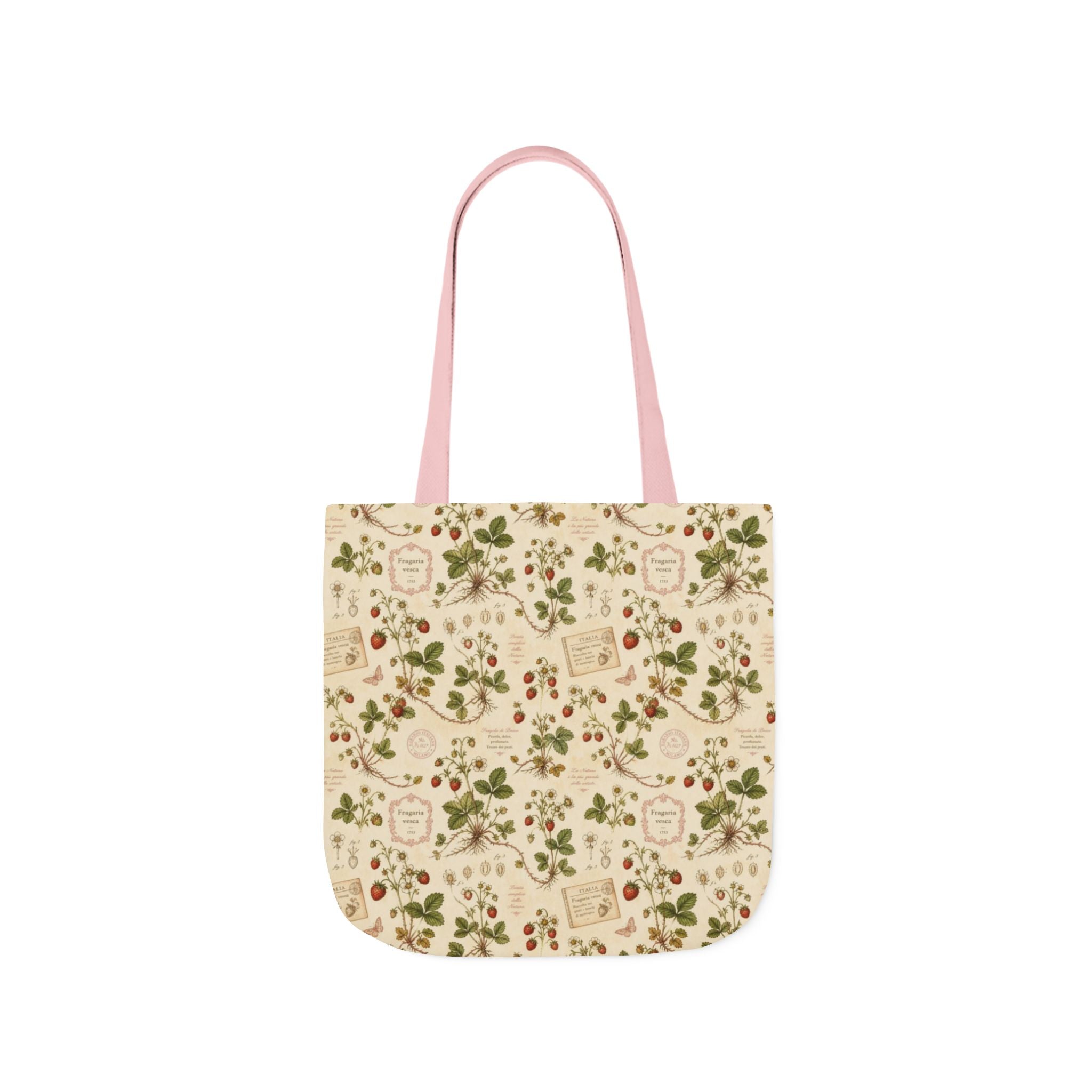 Wild Strawberries Canvas Tote Bag Mediterranean Kitchen Botanical Design Italian Cottagecore Gift