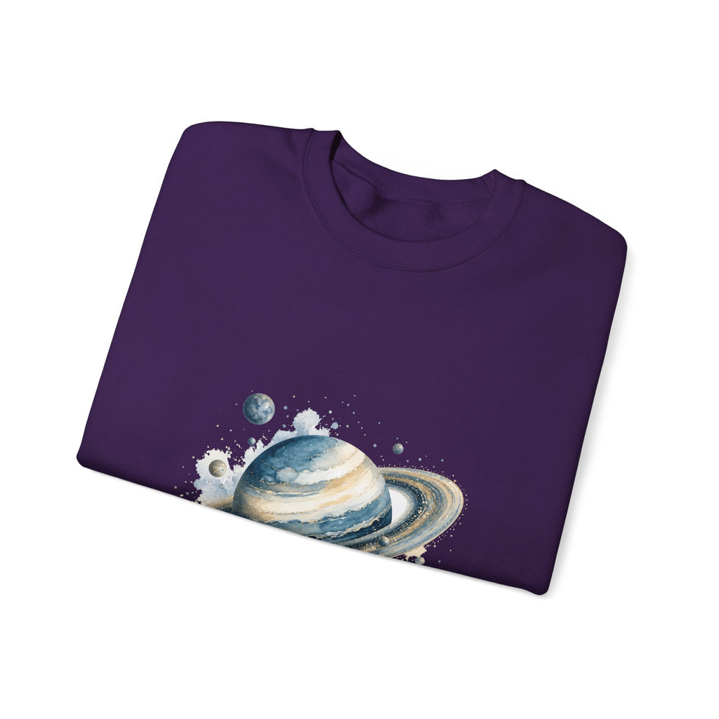 Matching Couple Sweatshirt - Astronaut & Planet Matching Couple Crewneck Sweatshirt Watercolor Art His Hers Engagement Gift - Design B