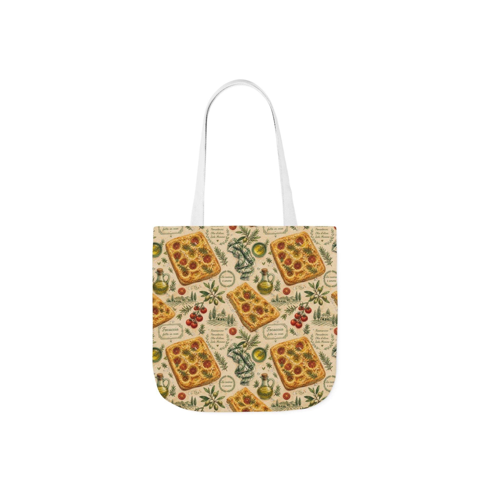 Focaccia Bread Canvas Tote Bag Mediterranean Kitchen Watercolor Design Italian Cottagecore Gift
