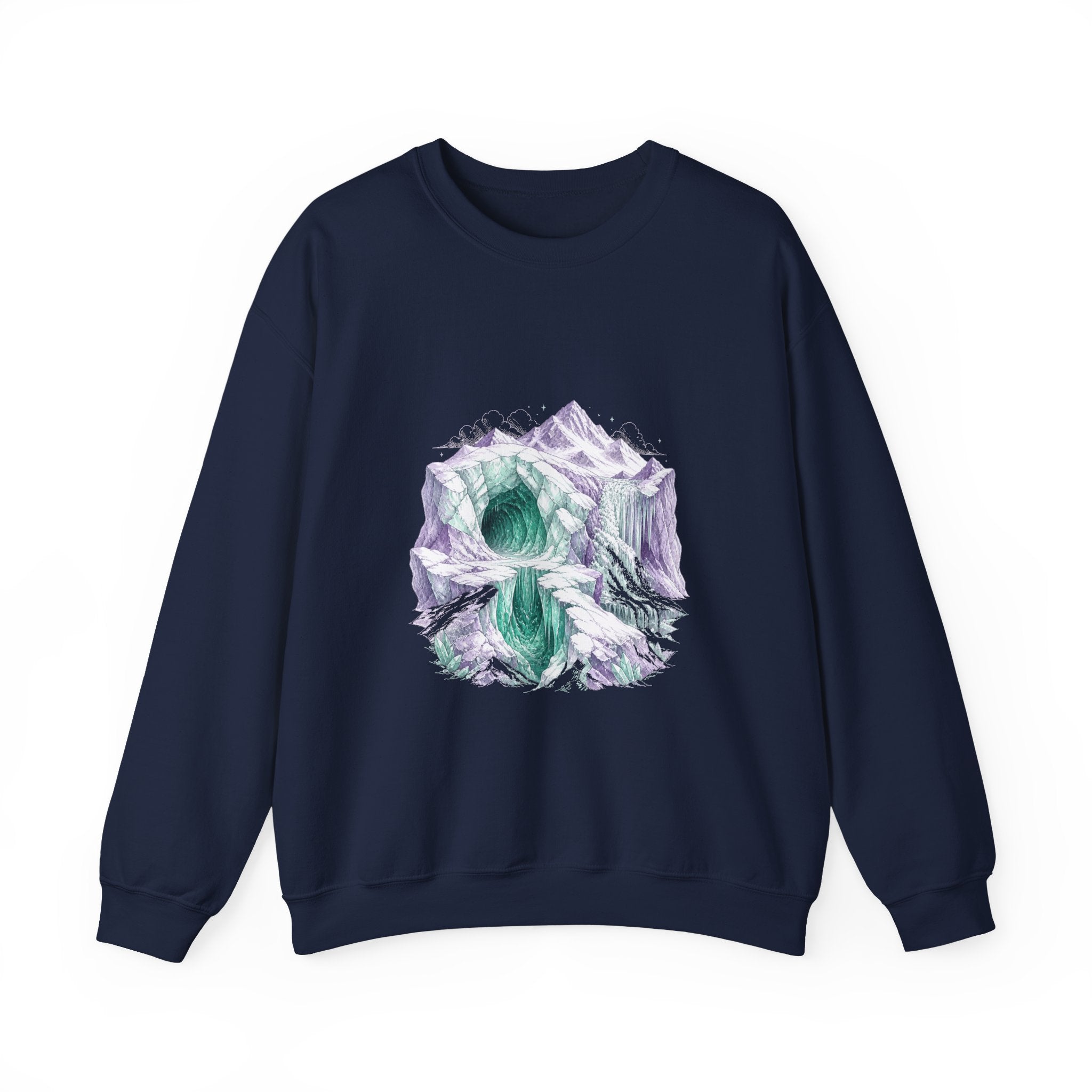 Matching Couple Sweatshirt - Volcano & Glacier Matching Couple Premium Fleece Sweatshirt Hand-Drawn Art His Hers Anniversary Gift - Design B