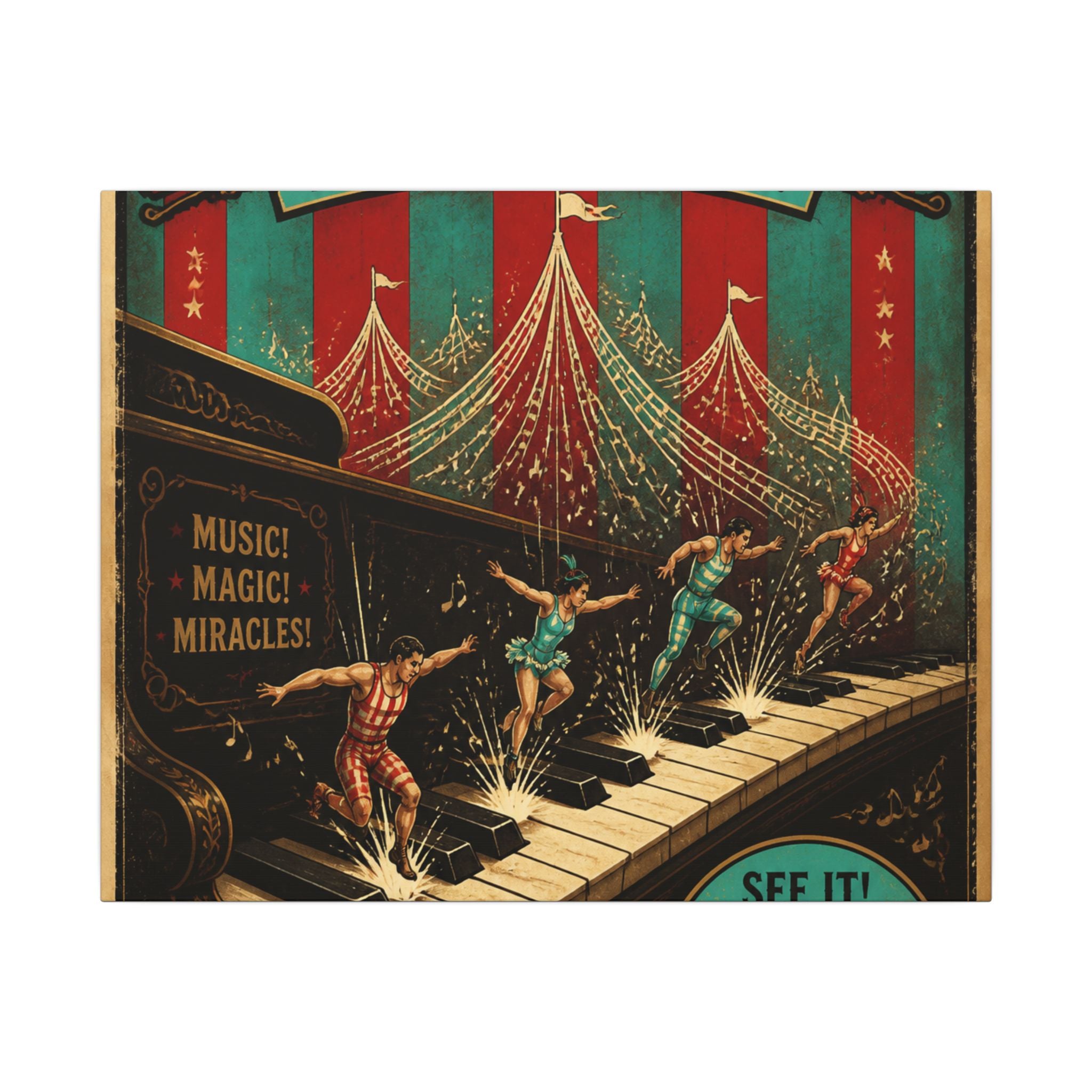 Grand Piano Acrobats Wall Art Canvas 16×20 Vintage Circus Kitchen Decor Maximalist Print