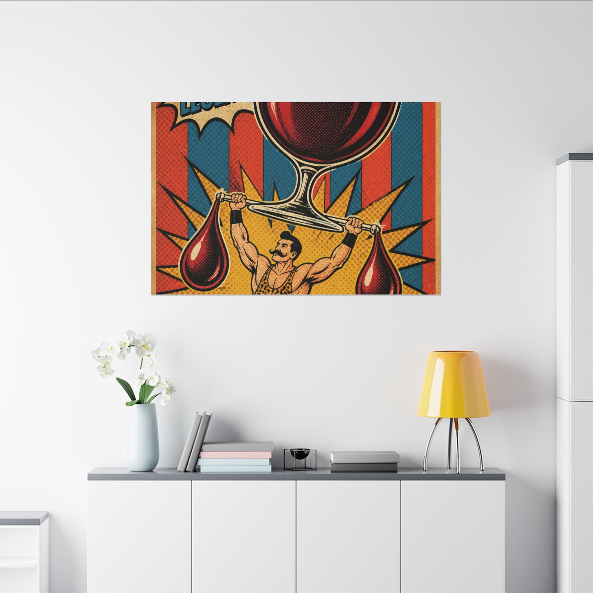 Wine Glass Strongman Wall Art Canvas 16×20 Pop Art Living Room Decor Maximalist Print