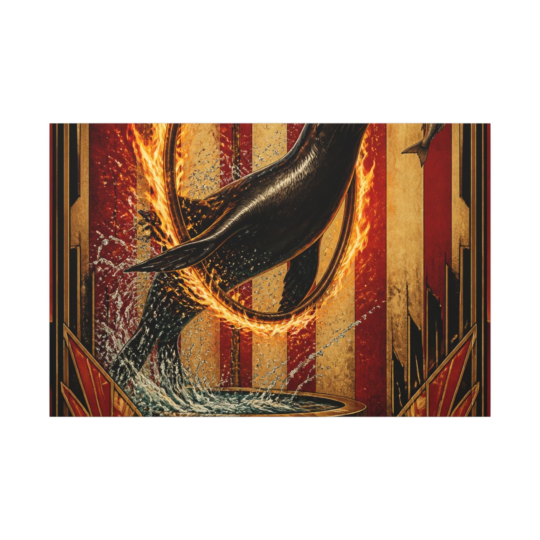 Seal Fire Hoop Wall Art Canvas 16×20 Art Deco Entryway Decor Maximalist Print